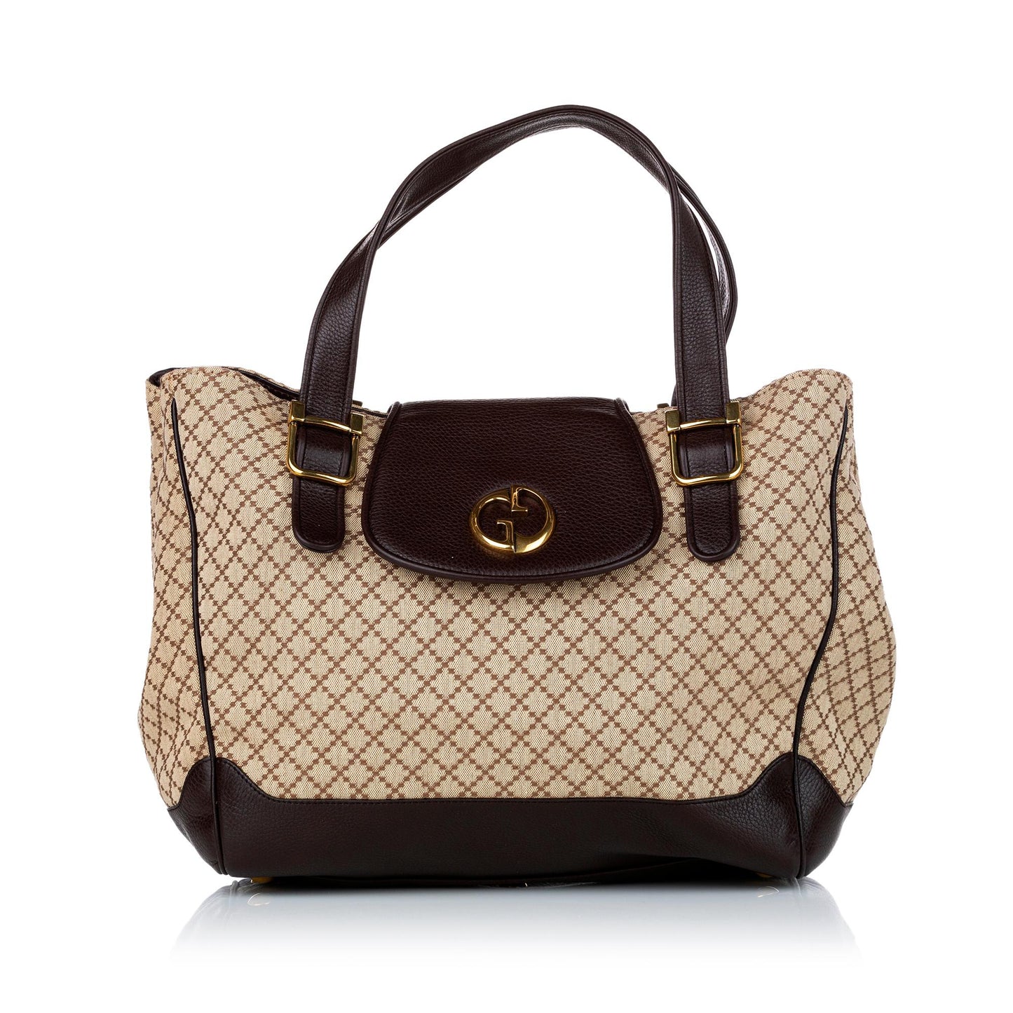Gucci Diamante SHG Canvas Calf Brown Tote Bag