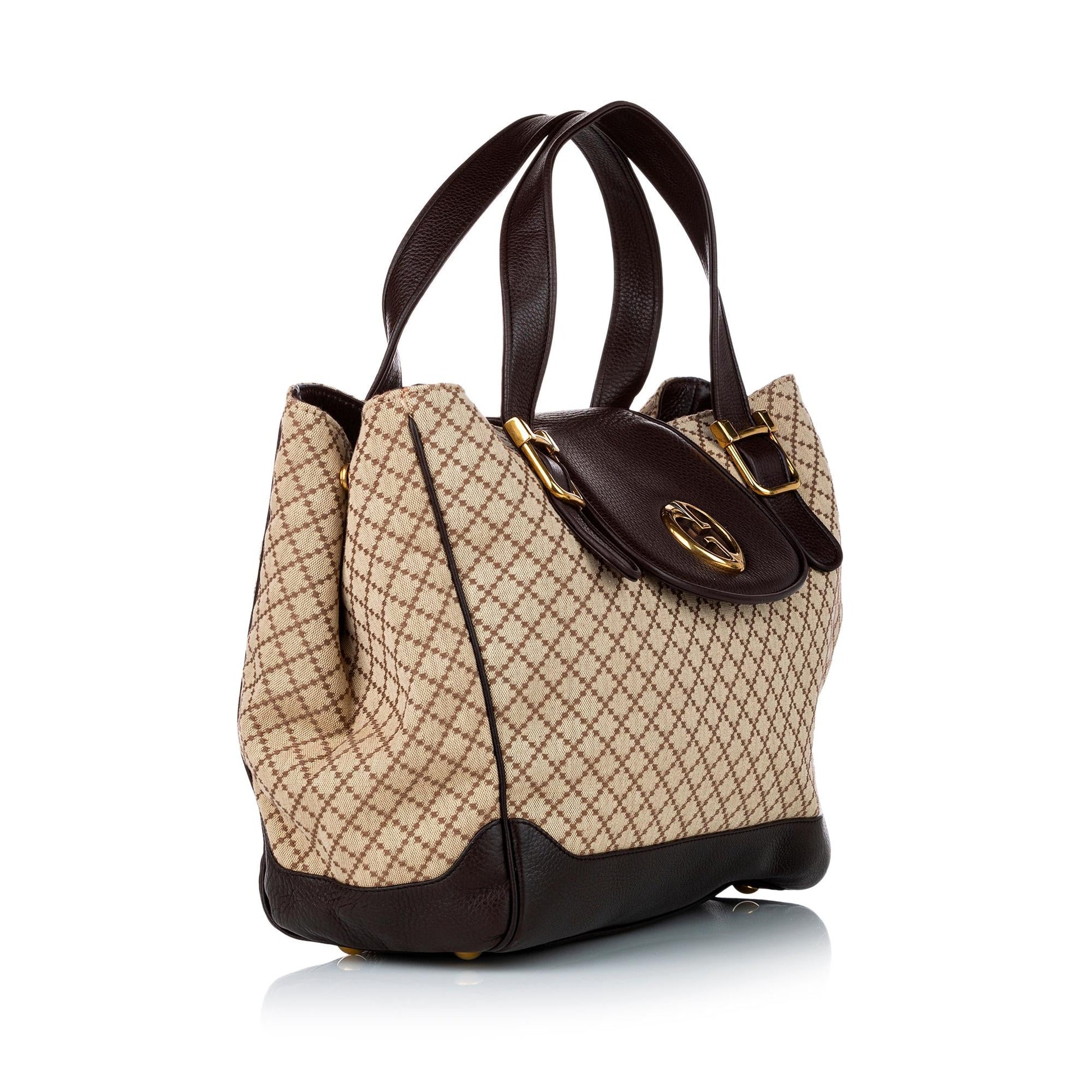 Gucci Diamante SHG Canvas Calf Brown Tote Bag