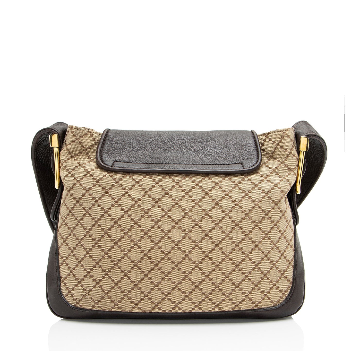 Gucci Diamante Flap Leather Canvas Brown Beige Shoulder Bag