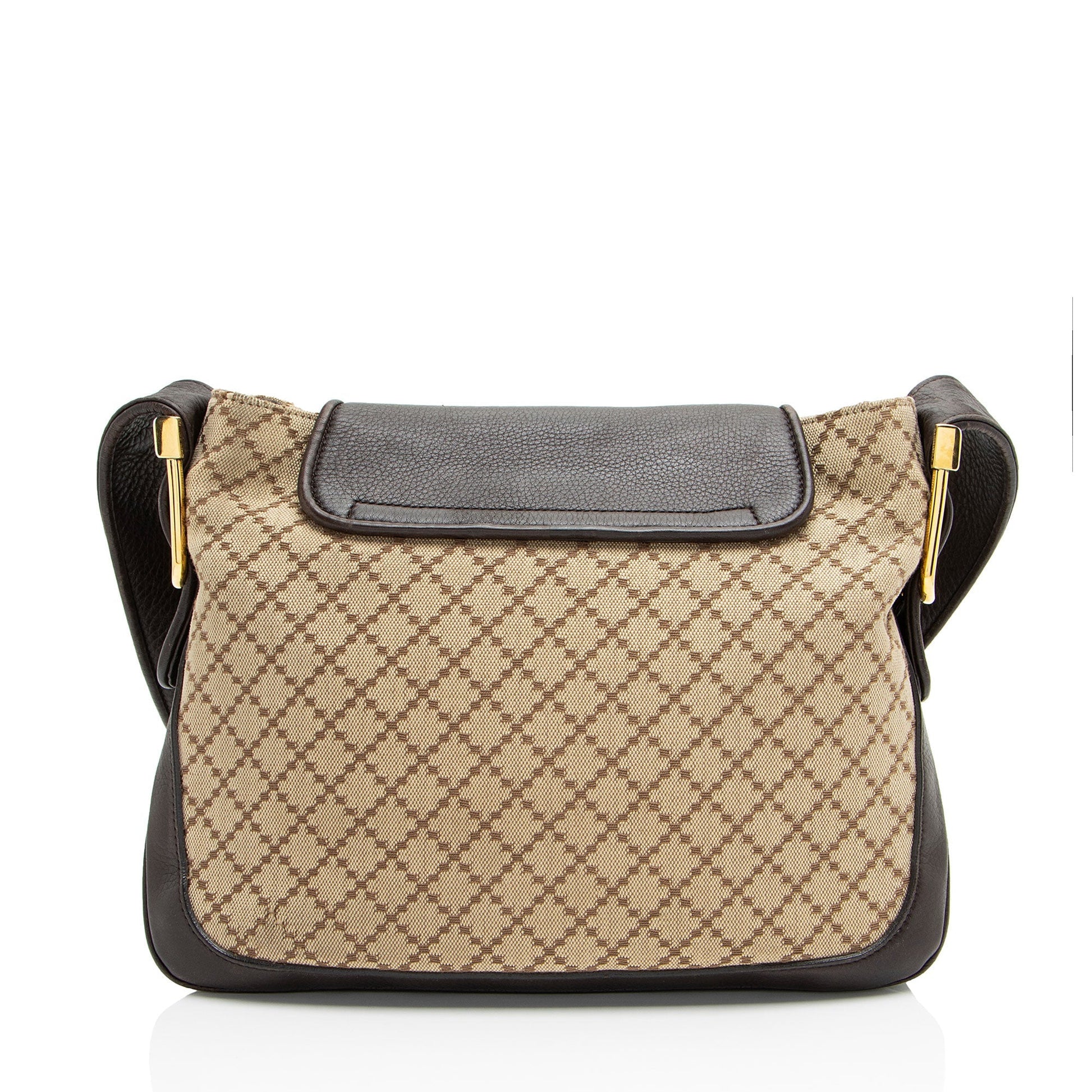 Gucci Diamante Flap Leather Canvas Brown Beige Shoulder Bag