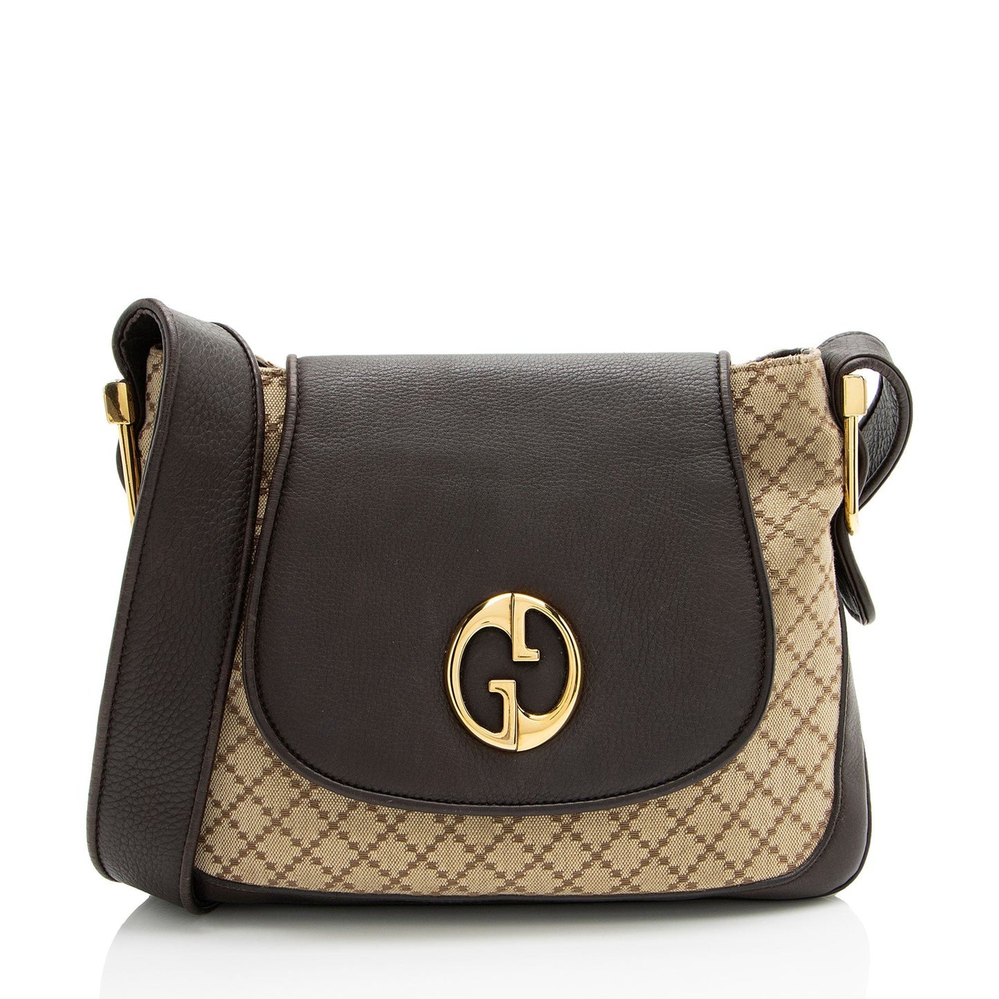 Gucci Diamante Flap Leather Canvas Brown Beige Shoulder Bag