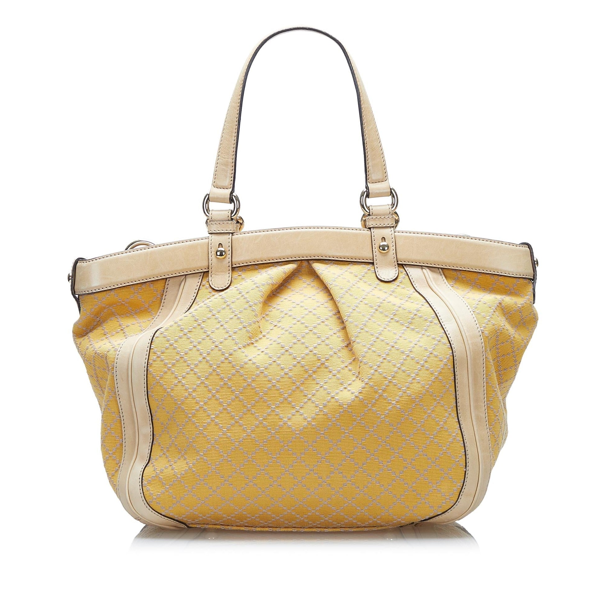 Gucci Diamante Bamboo SHG Canvas Brown Satchel Bag