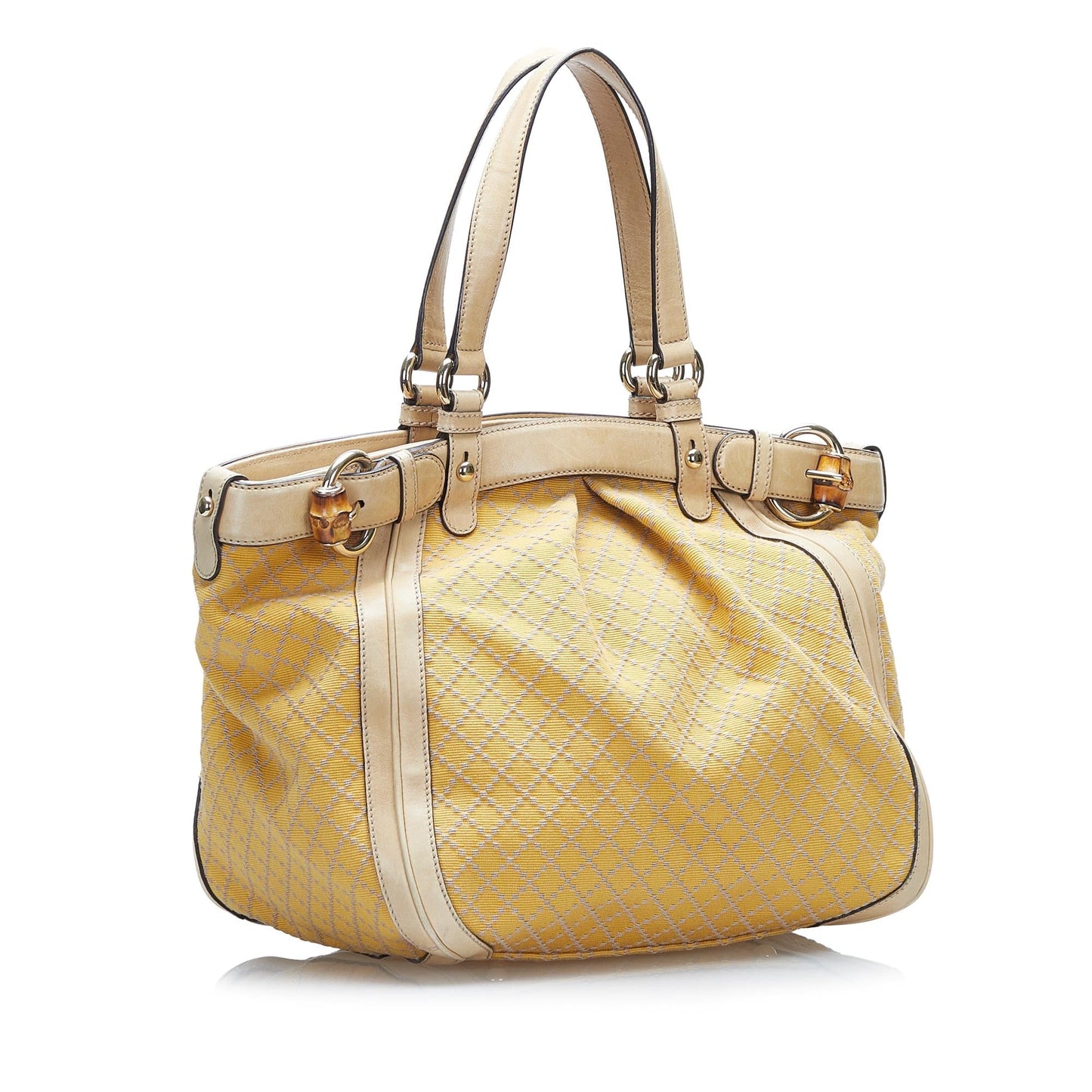 Gucci Diamante Bamboo SHG Canvas Brown Satchel Bag