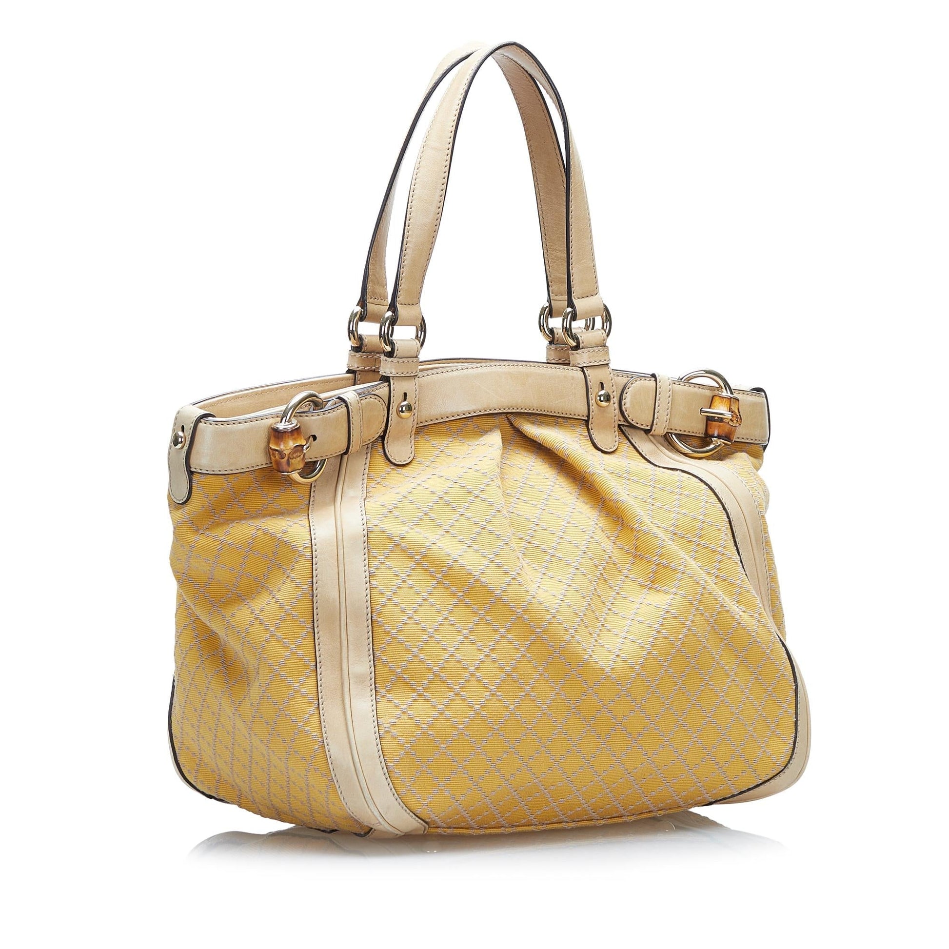 Gucci Diamante Bamboo SHG Canvas Brown Satchel Bag