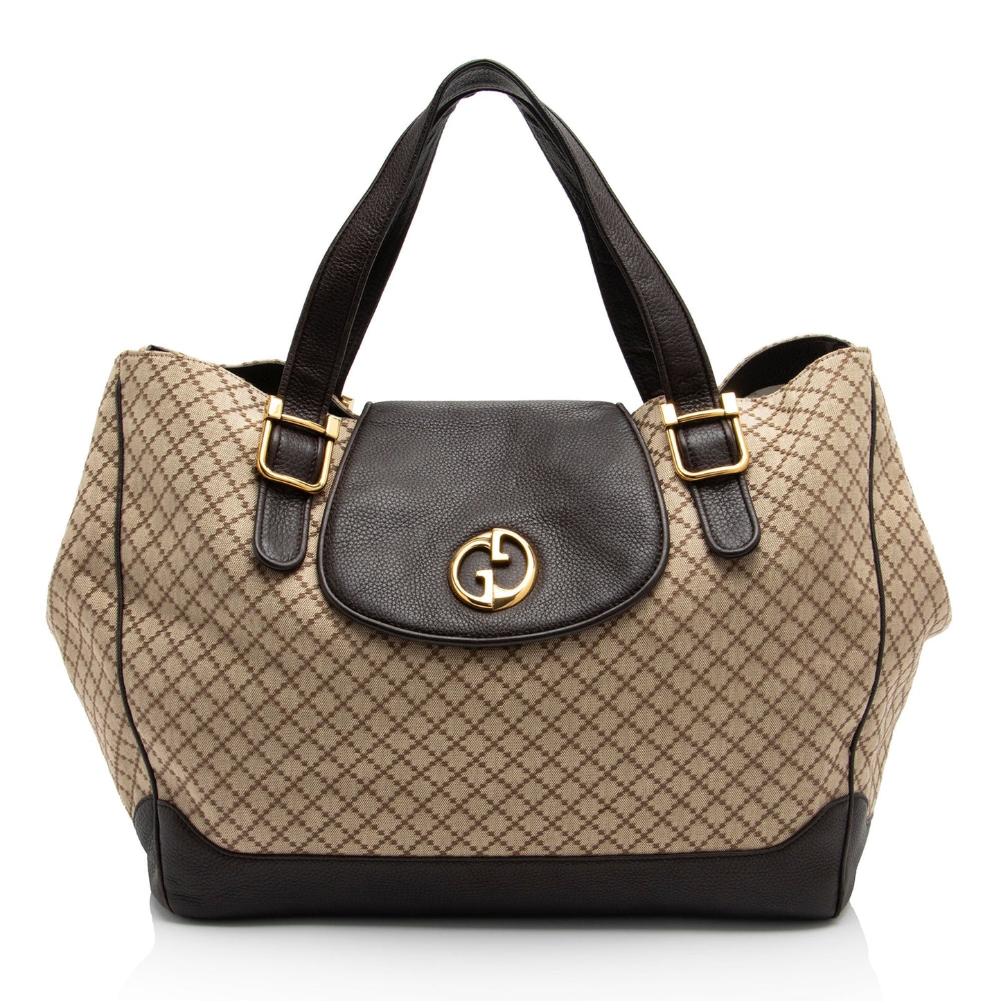 Gucci Diamante SHF-AvQrxb Leather Canvas Brown Beige Tote Bag
