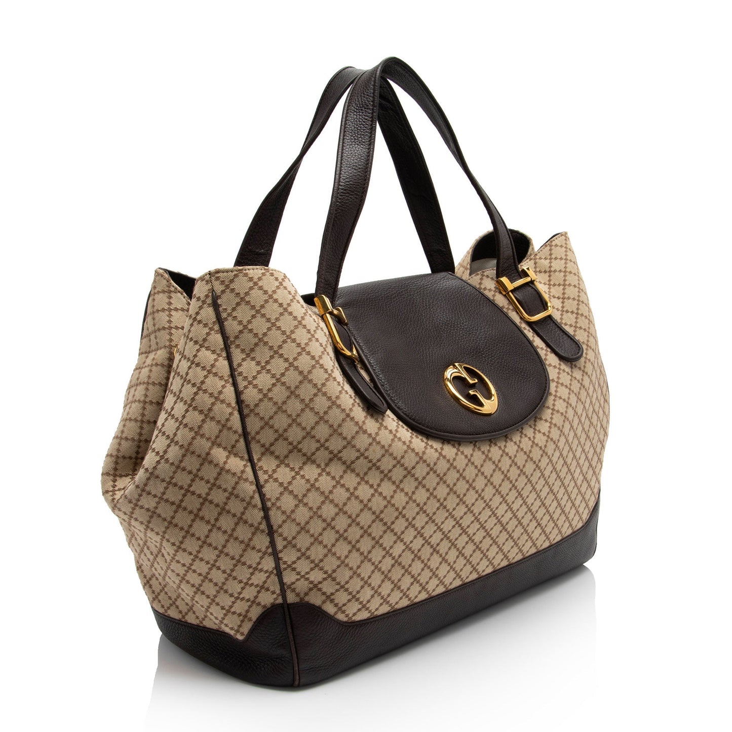 Gucci Diamante SHF-AvQrxb Leather Canvas Brown Beige Tote Bag