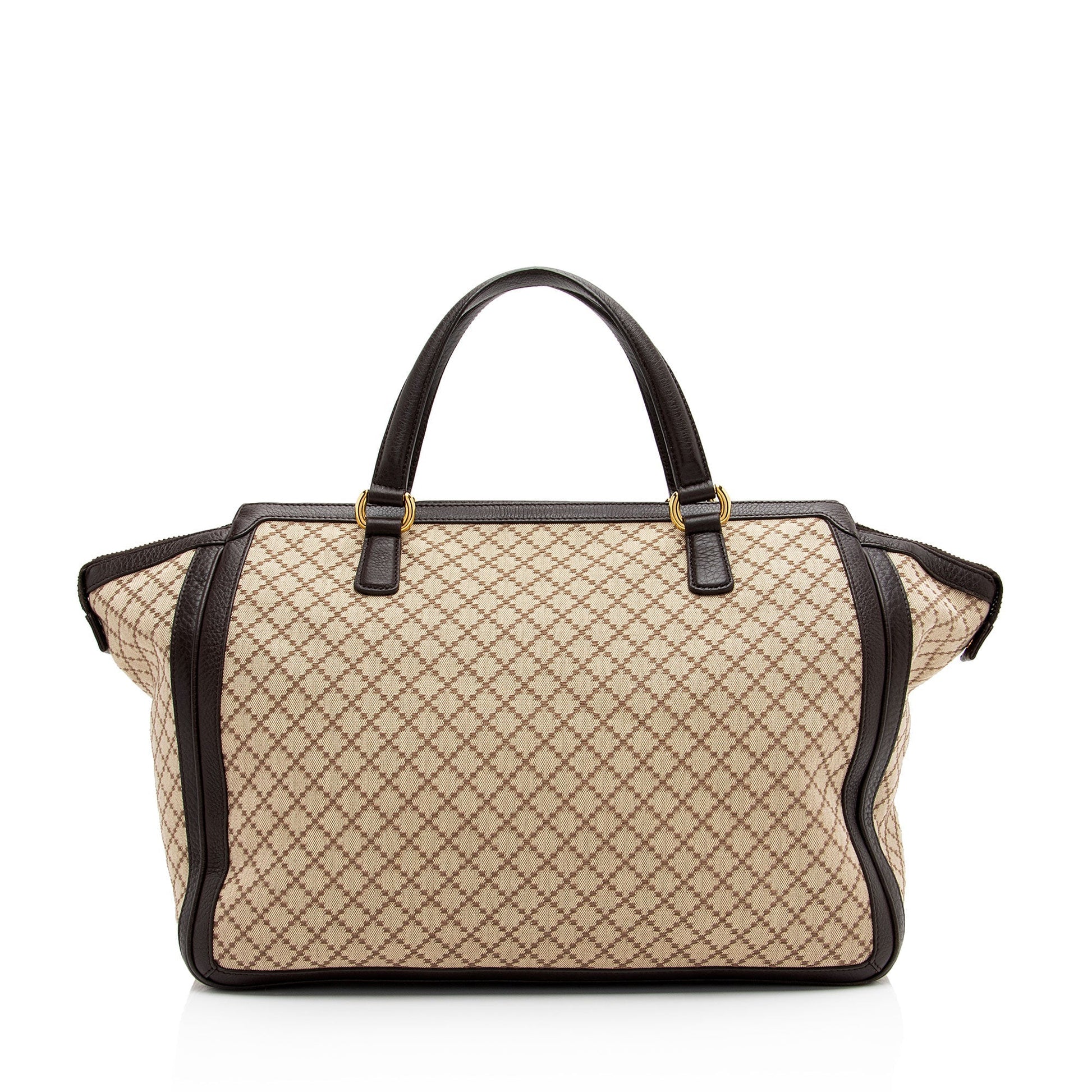 Gucci Diamante SHF-uEOrw8 Leather Canvas Brown Beige Tote Bag