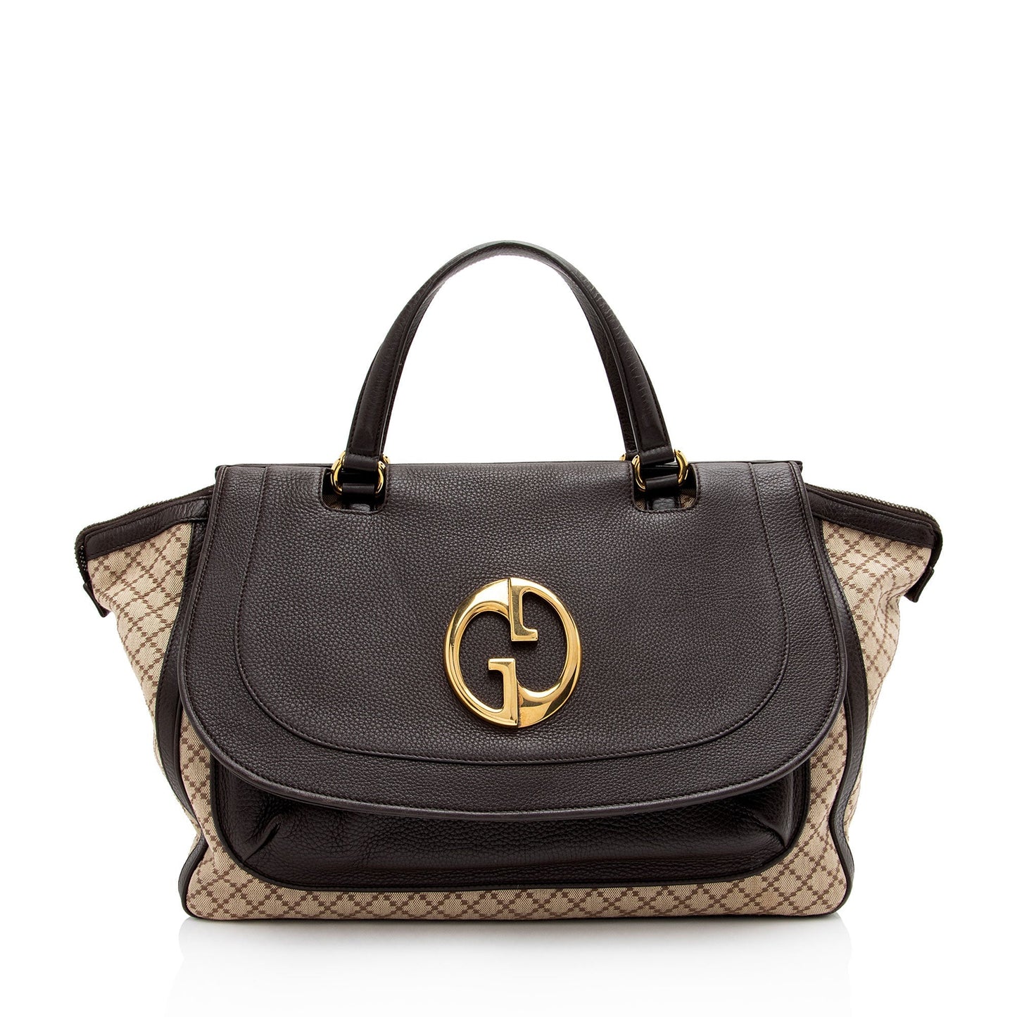 Gucci Diamante SHF-uEOrw8 Leather Canvas Brown Beige Tote Bag