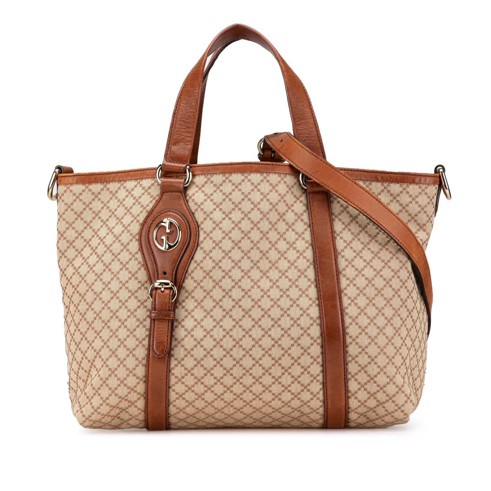 Gucci Diamante Canvas Calf Brown Satchel Bag