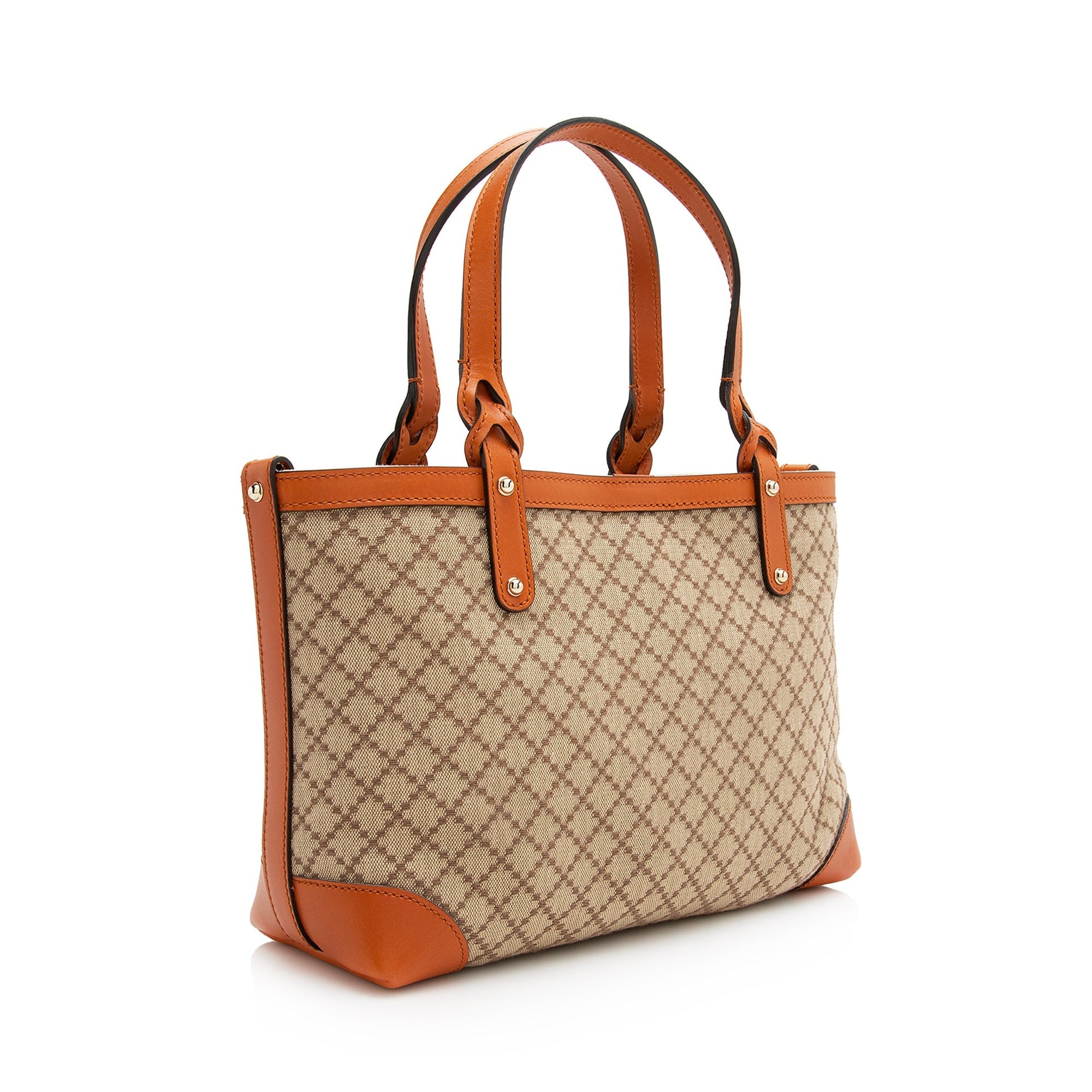 Gucci Diamante Craft SHF Leather Canvas Beige Orange Tote Bag