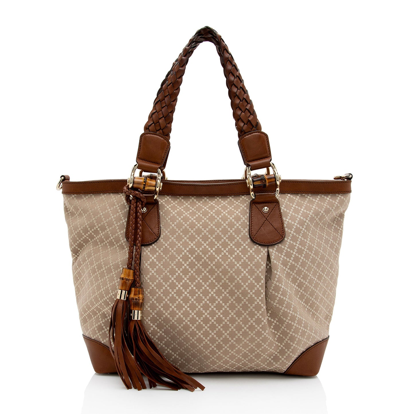 Gucci Diamante Eva SHF-unJCx2 Leather Canvas Beige Large Tote Bag