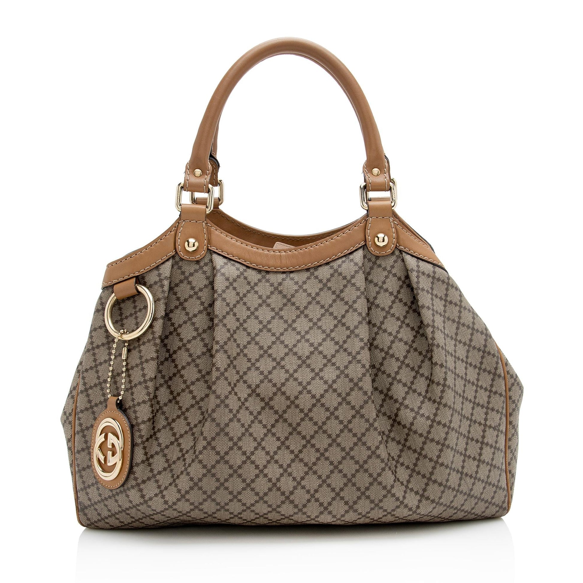 Gucci Diamante Sukey - FINAL SHF Leather Canvas Brown Beige Tote Bag
