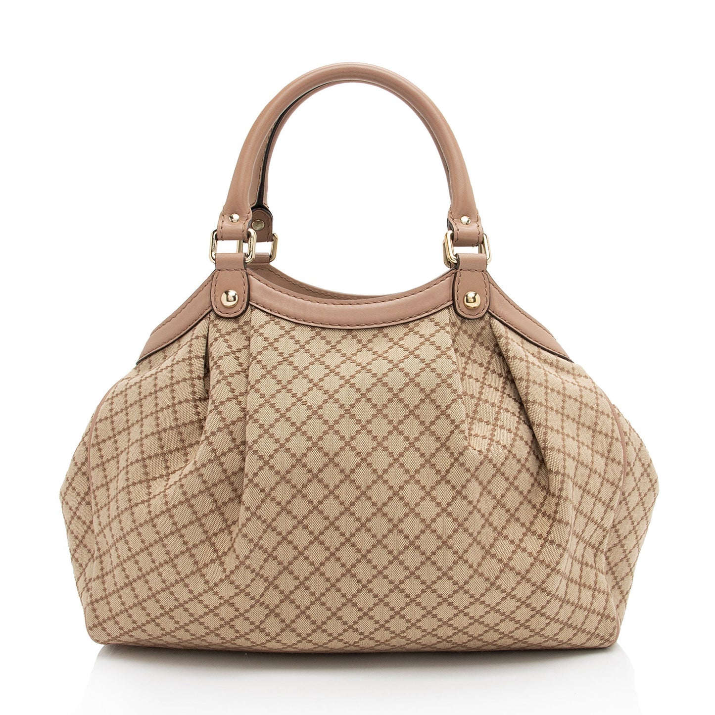 Gucci Diamante Sukey SHF-XTmENi Leather Canvas Beige Pink Tote Bag