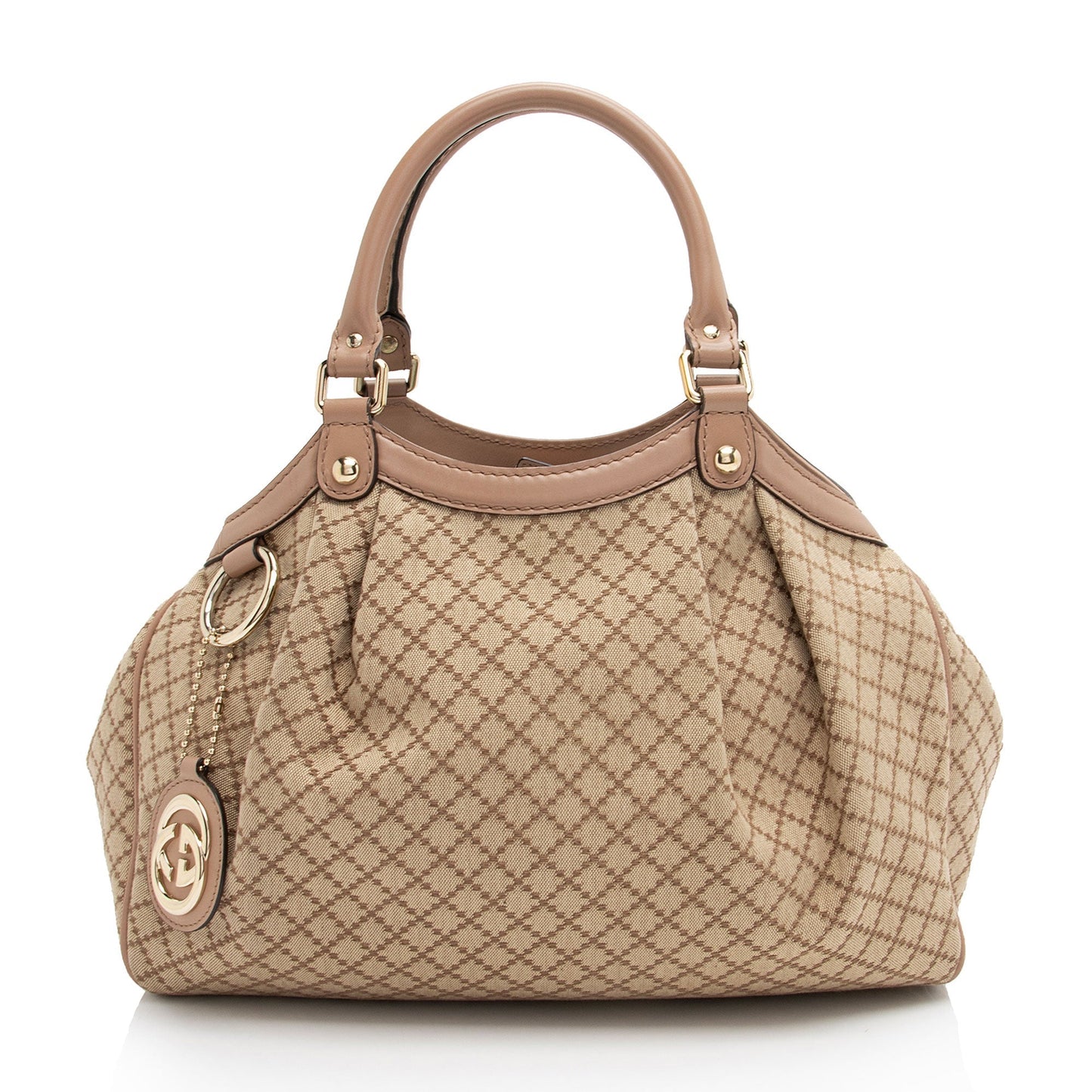 Gucci Diamante Sukey SHF-XTmENi Leather Canvas Beige Pink Tote Bag