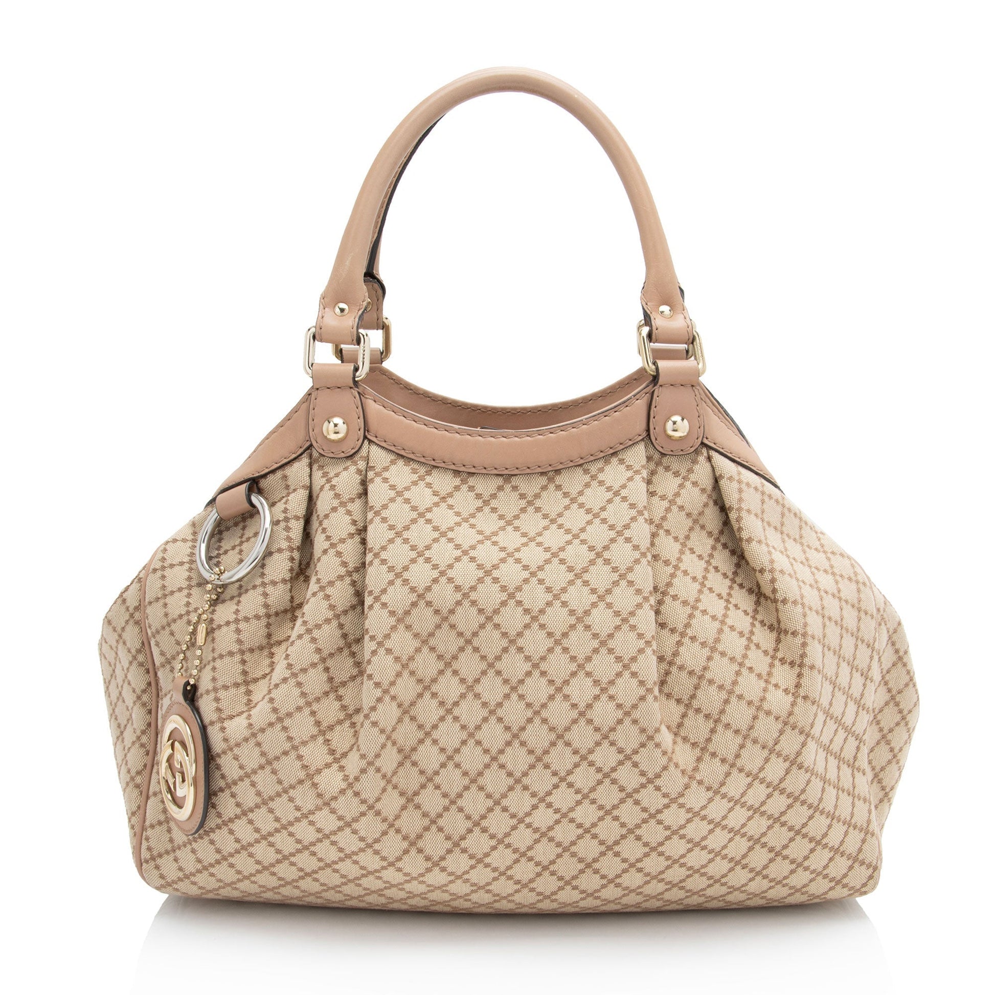 Gucci Diamante Sukey SHF-uHQzf7 Leather Canvas Beige Medium Tote Bag