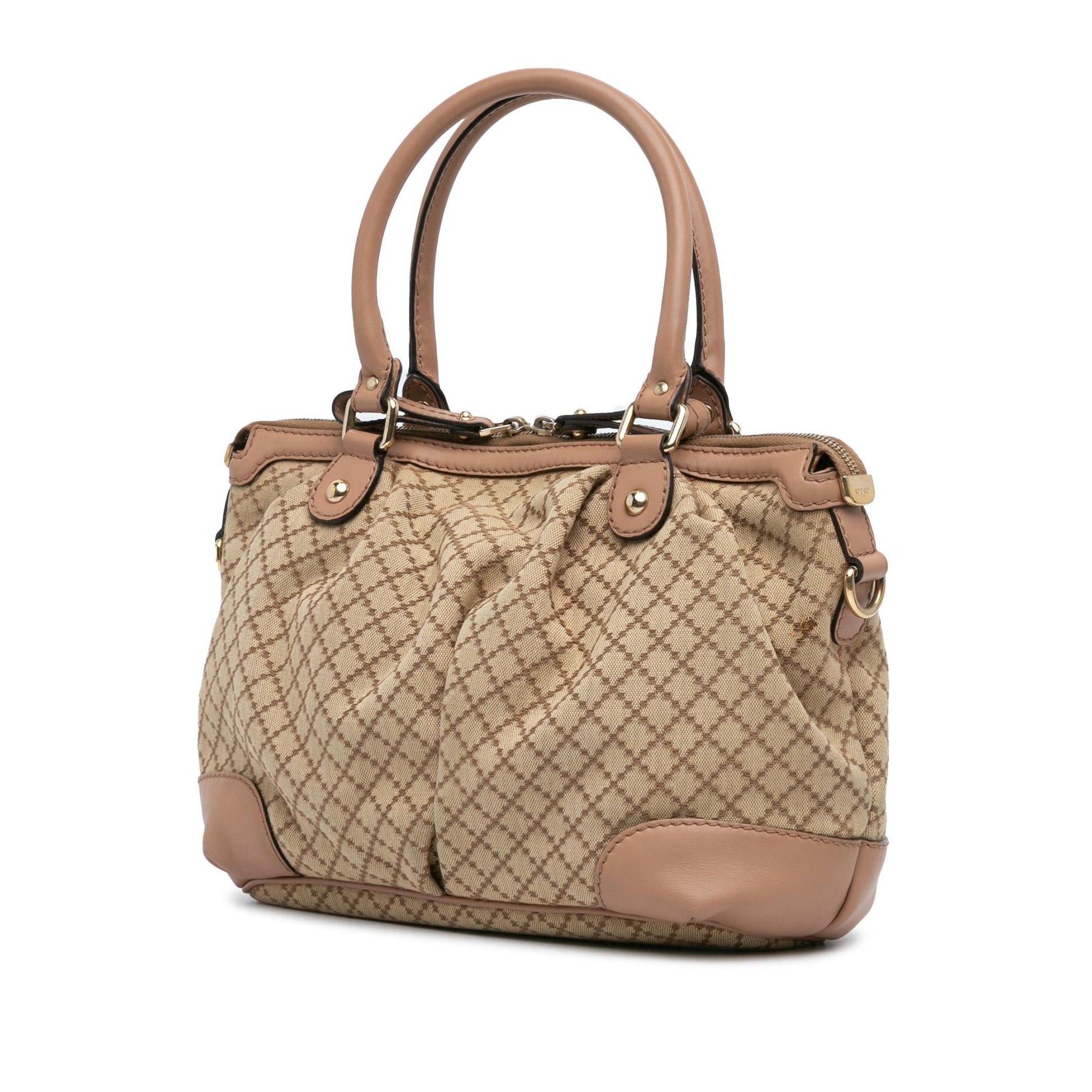 Gucci Diamante Sukey Canvas Calf Brown Satchel Bag Sukey Satchel
