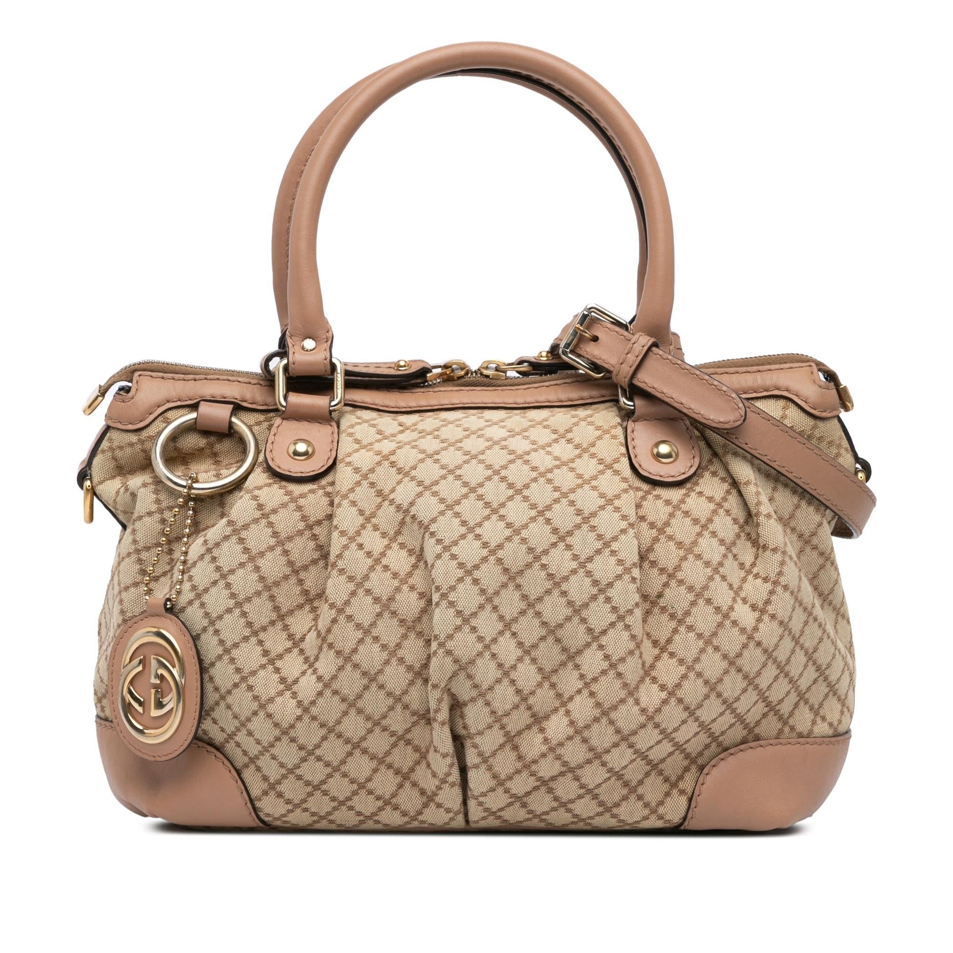 Gucci Diamante Sukey Canvas Calf Brown Satchel Bag Satchel 3