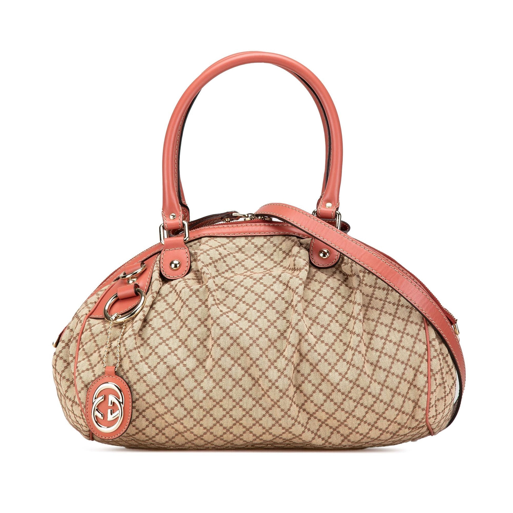 Gucci Diamante Sukey Canvas Calf Brown Pink Satchel Bag