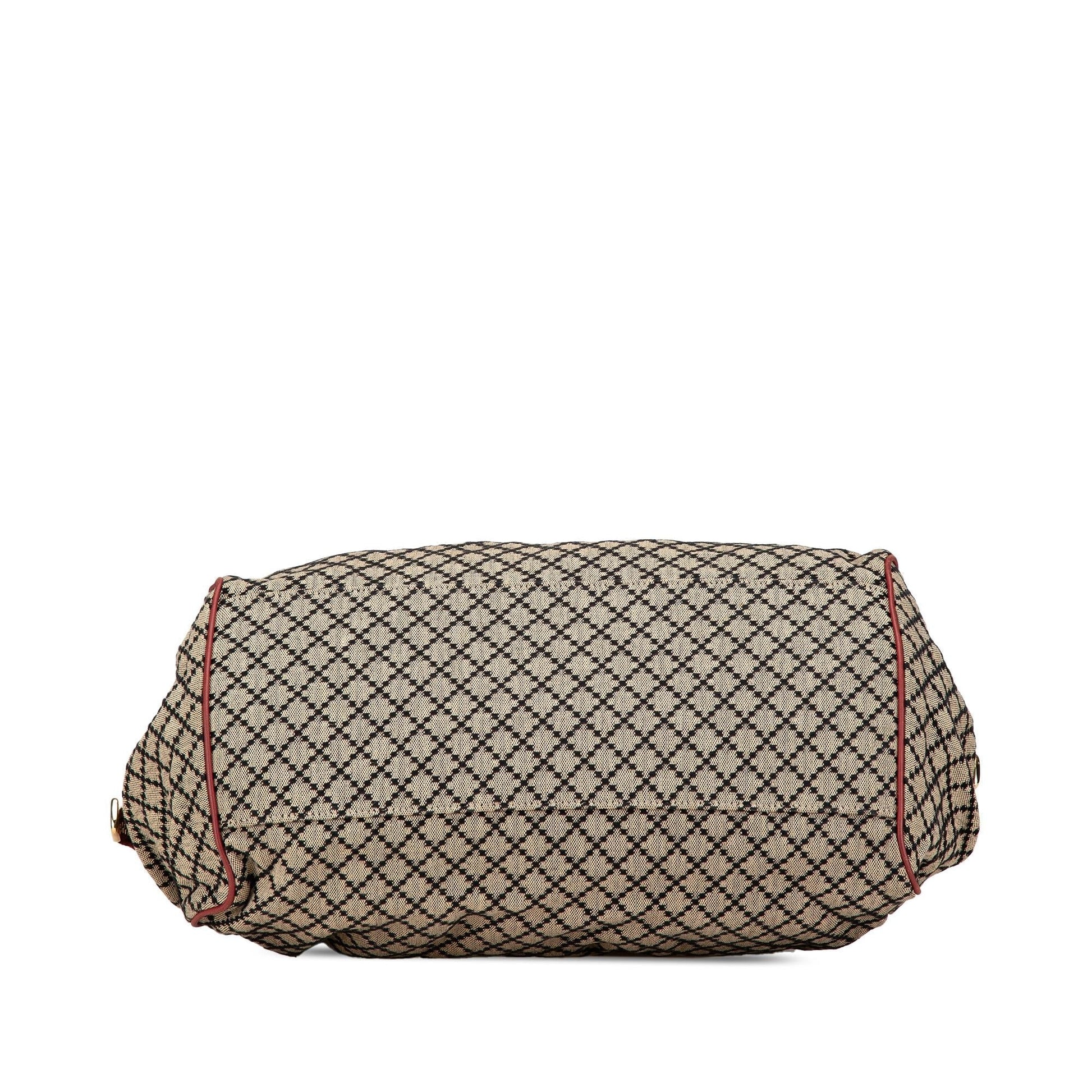 Gucci Diamante Sukey Canvas Calf Brown Red Satchel Bag