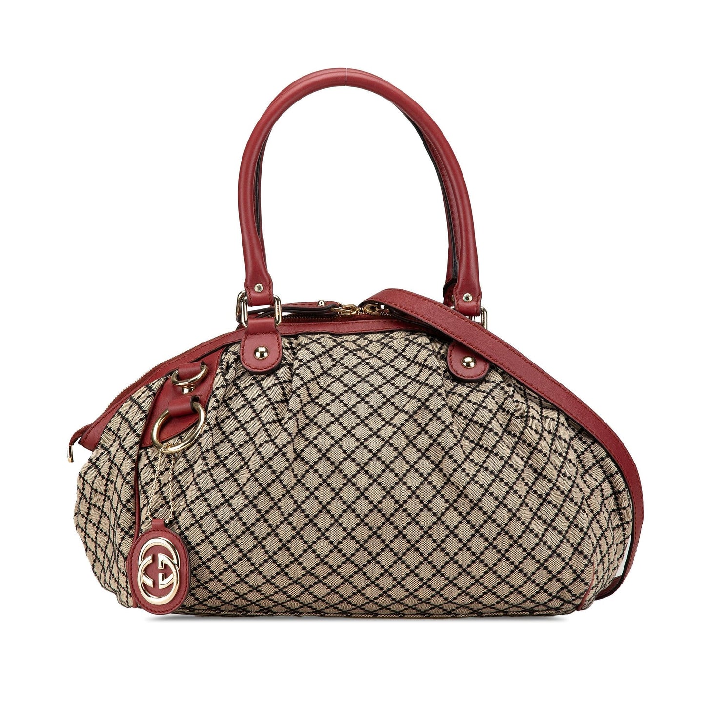 Gucci Diamante Sukey Canvas Calf Brown Red Satchel Bag