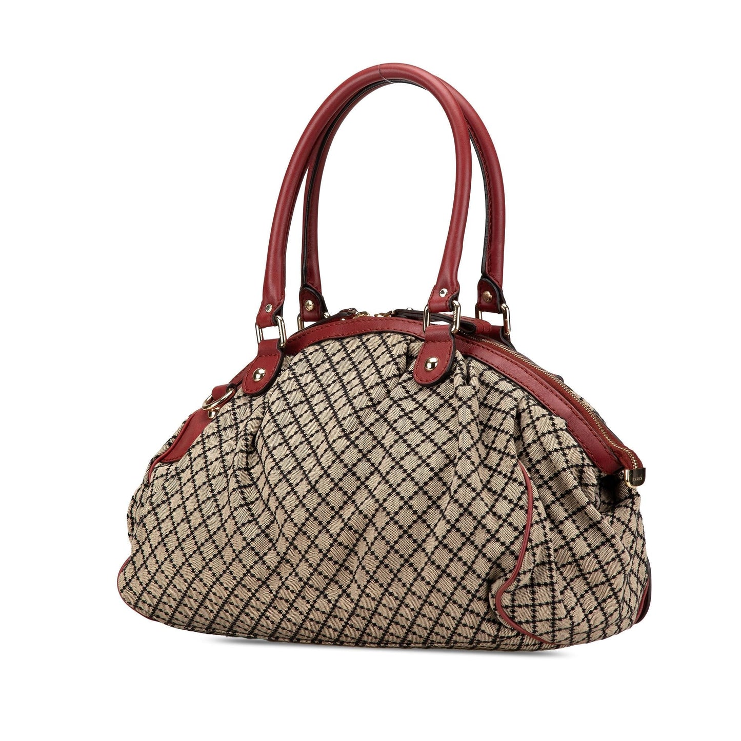 Gucci Diamante Sukey Canvas Calf Brown Red Satchel Bag
