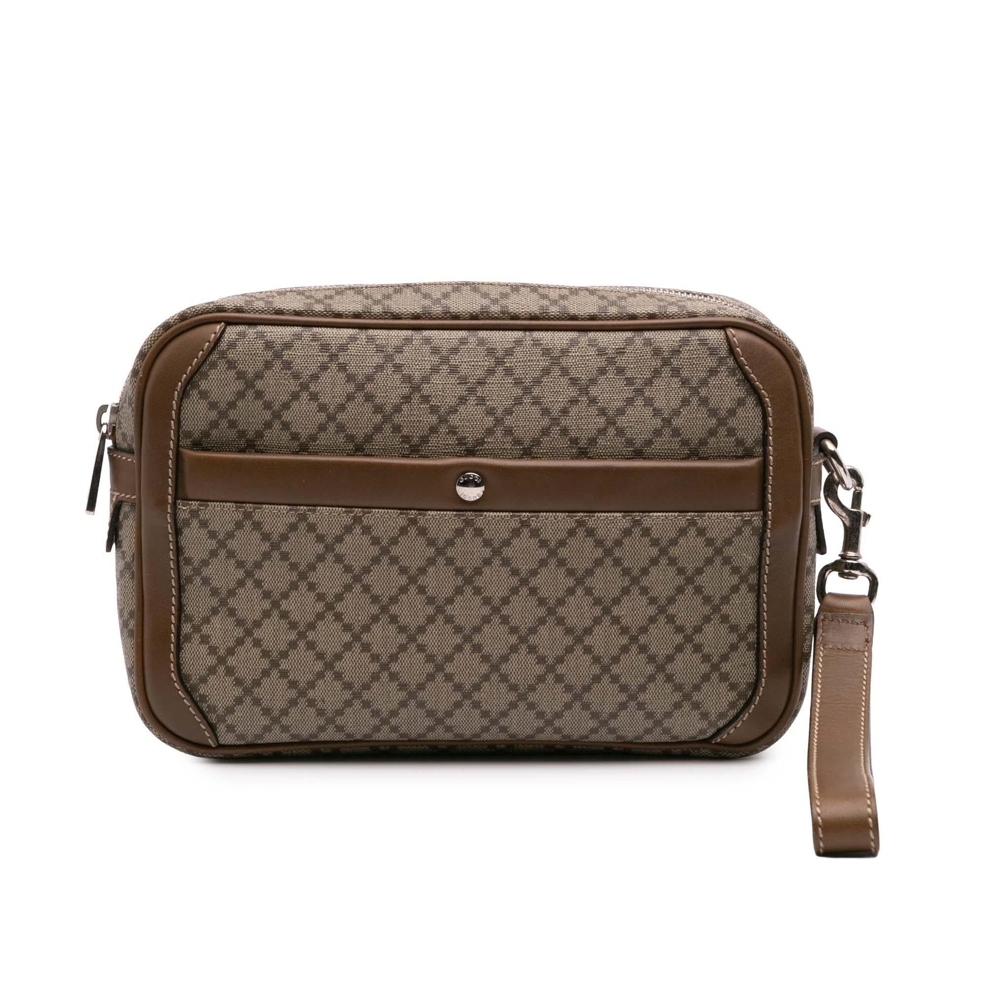 Gucci Diamante Coated Canvas Calf Brown Clutch Bag