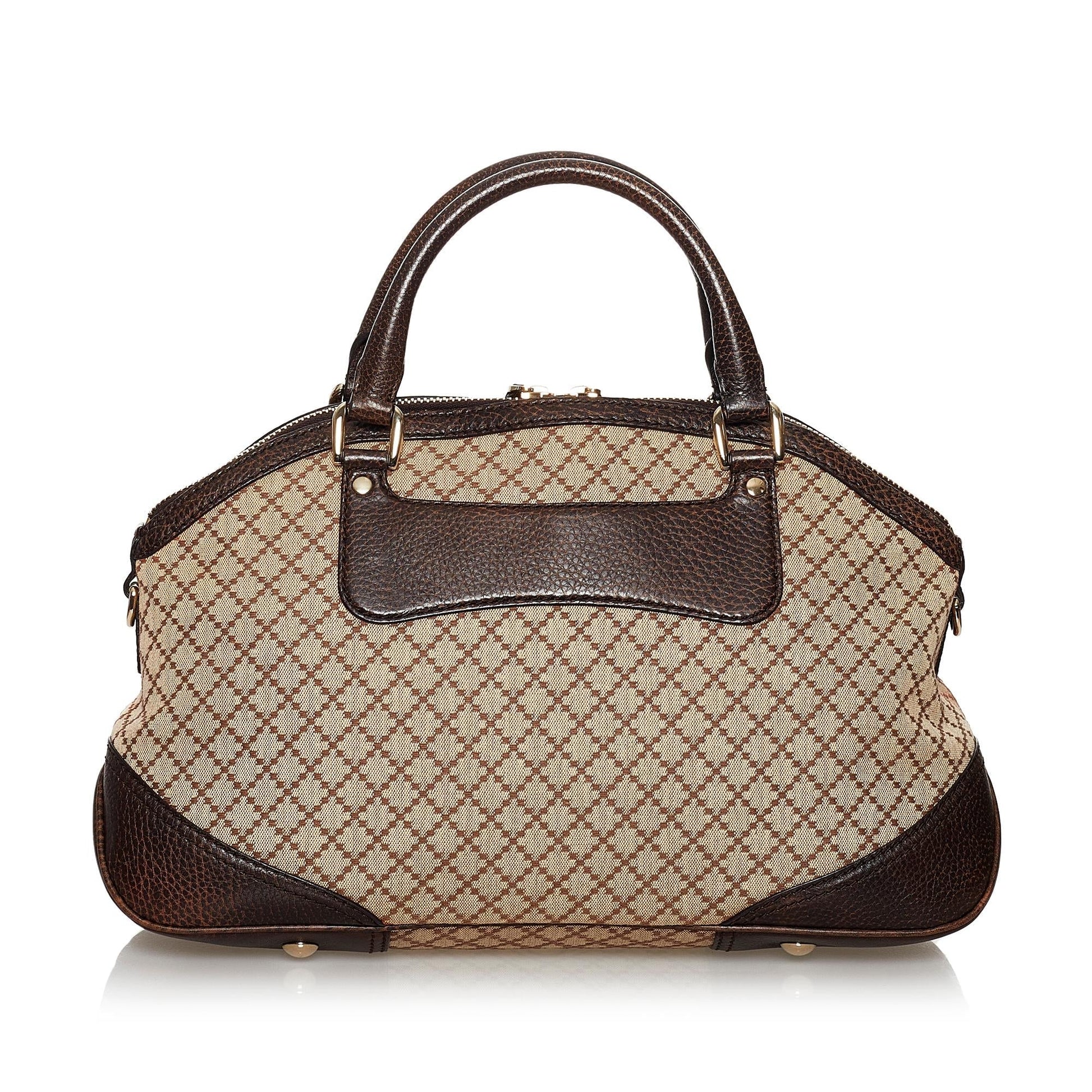Gucci Diamante Horsebit Catherine SHG Canvas Brown Satchel Bag