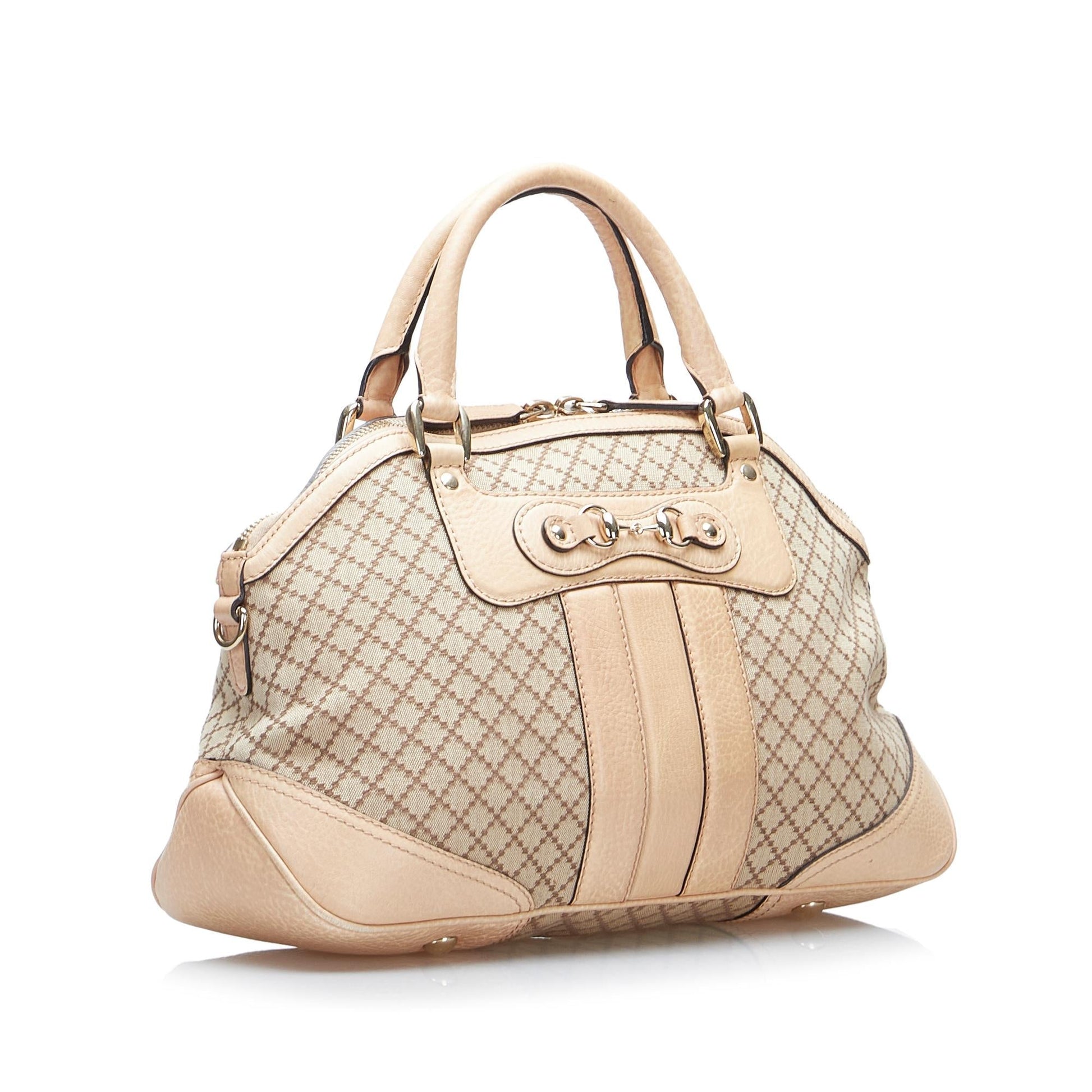 Gucci Diamante Horsebit Catherine SHG-AULKnN Canvas Brown Satchel Bag