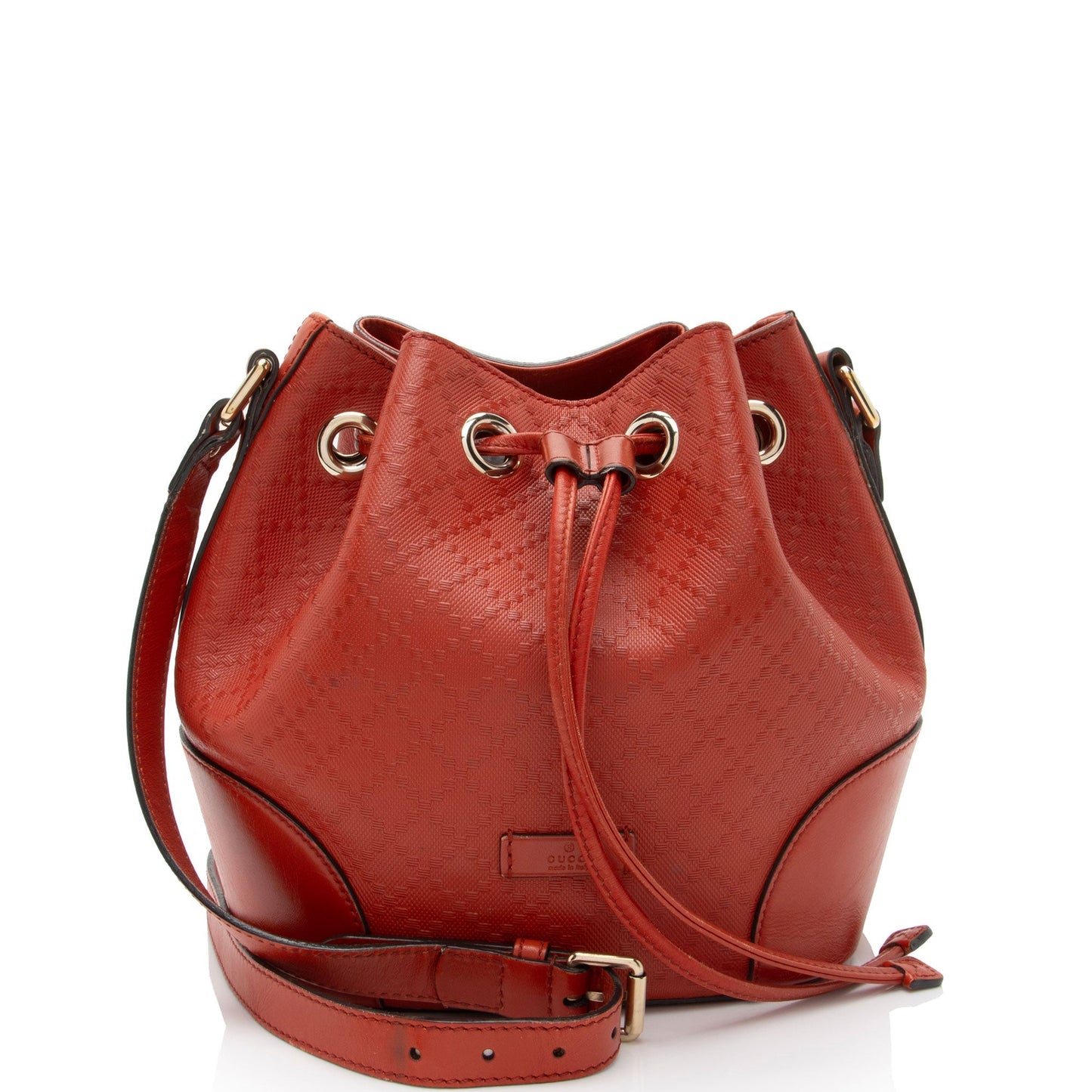 Gucci Diamante Bright SHF-wHyMri Leather Red Bucket Crossbody Bag