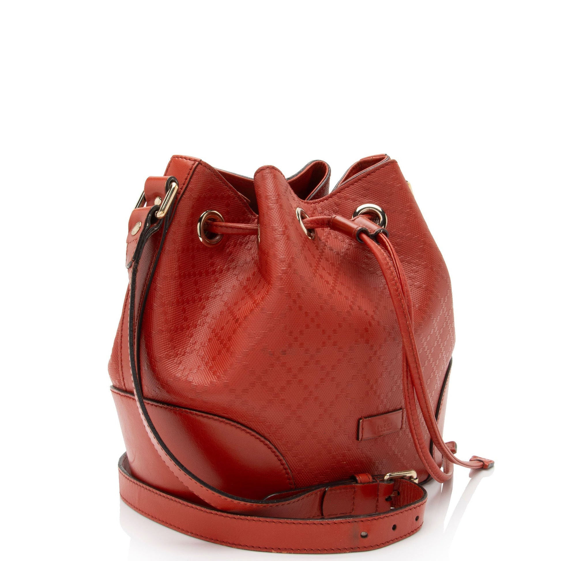 Gucci Diamante Bright SHF-wHyMri Leather Red Bucket Crossbody Bag