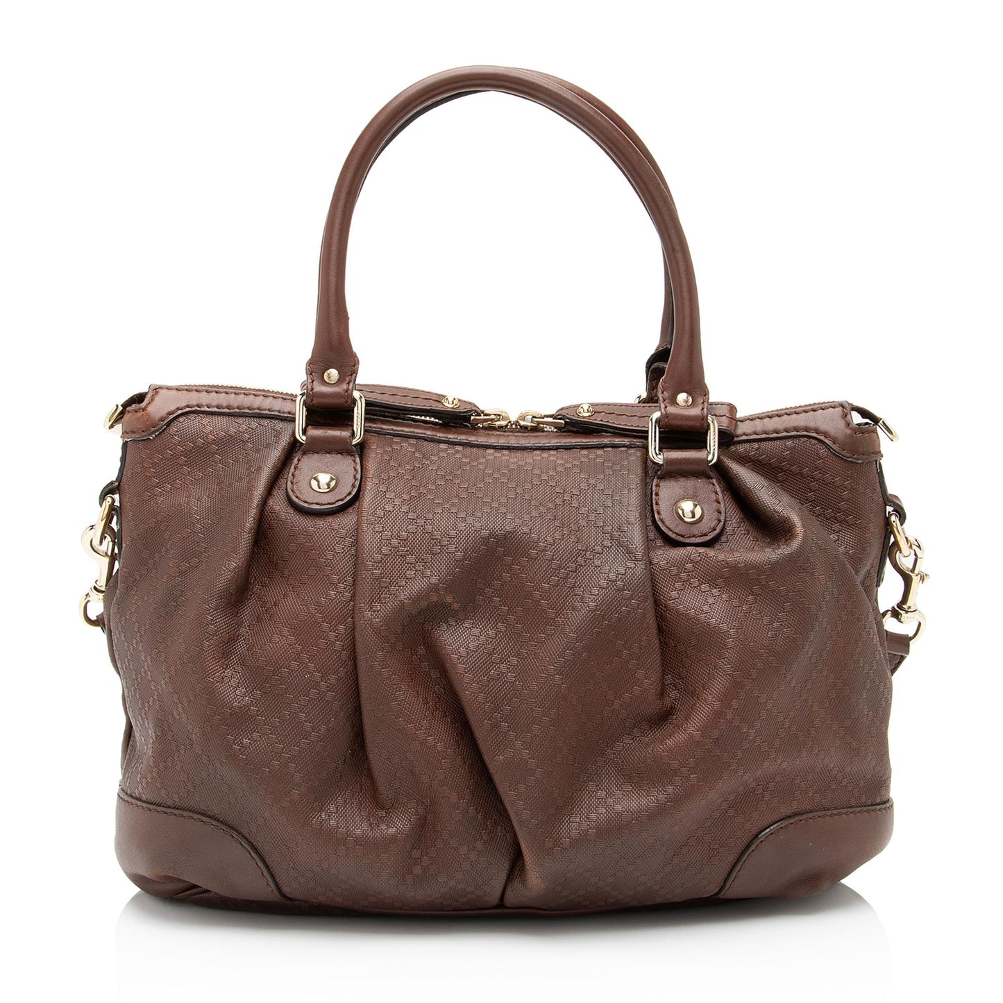 Gucci Diamante Sukey SHF-pqIl7C Leather Brown Medium Top Handle Satchel Bag