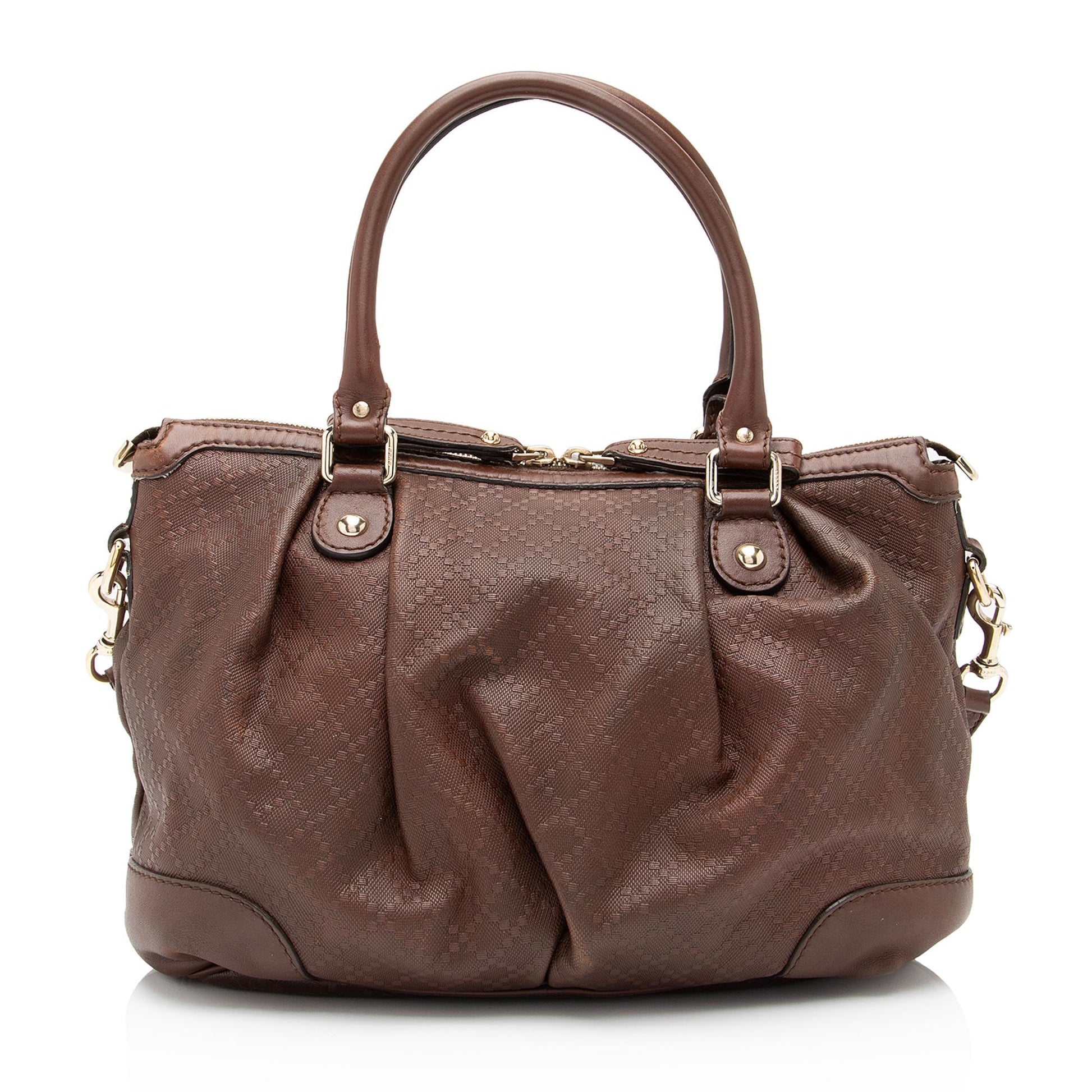 Gucci Diamante Sukey SHF-pqIl7C Leather Brown Medium Top Handle Satchel Bag