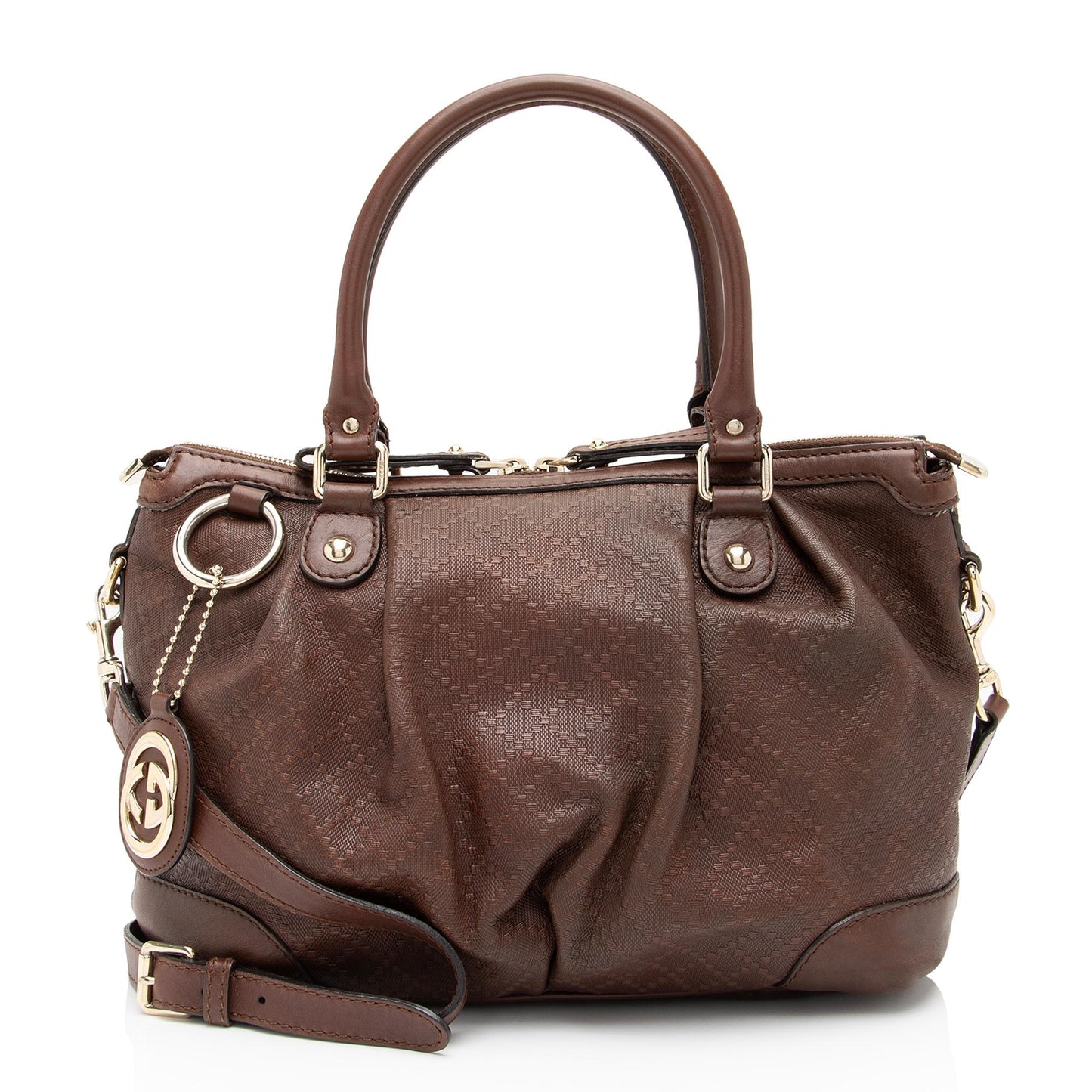 Gucci Diamante Sukey SHF-pqIl7C Leather Brown Medium Top Handle Satchel Bag