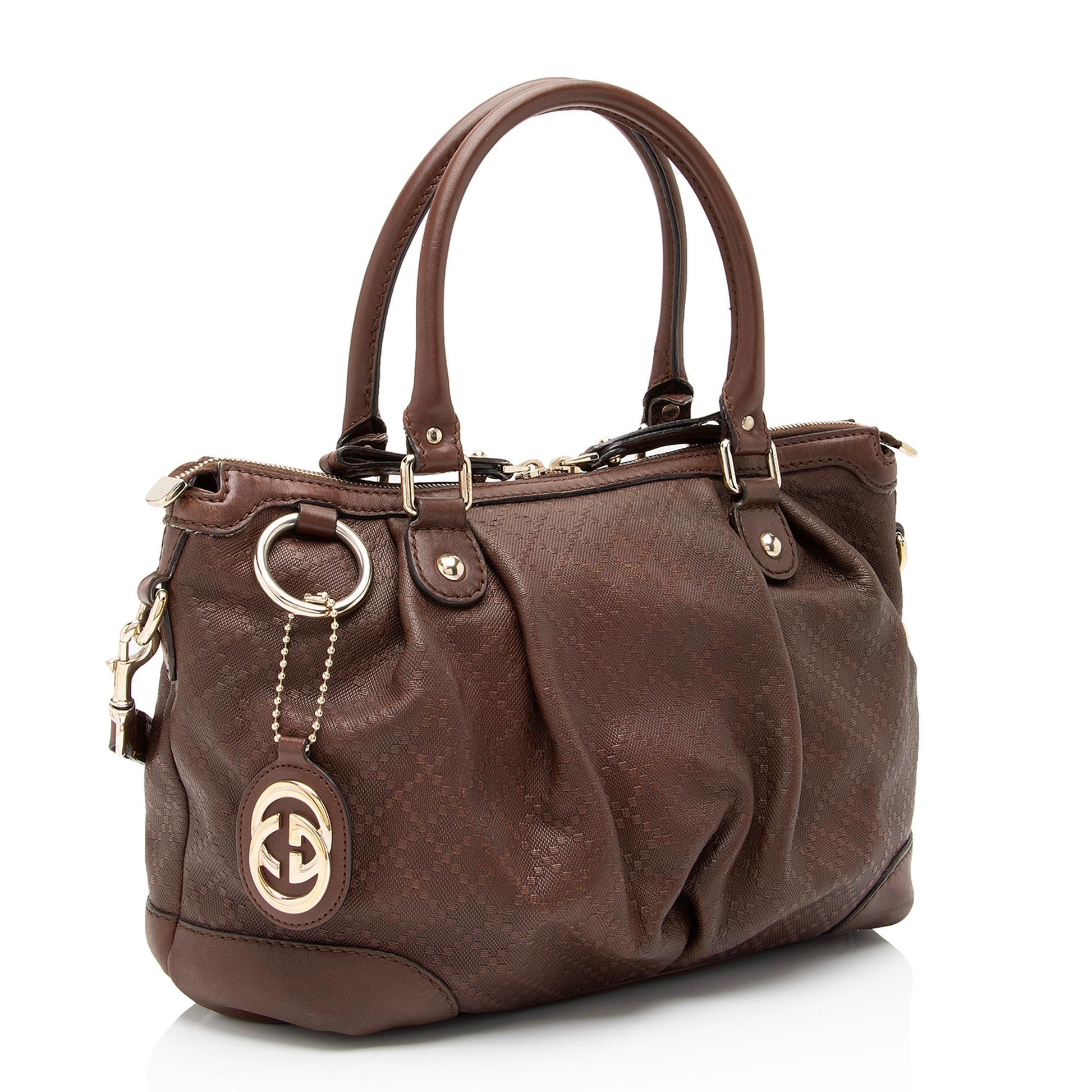Gucci Diamante Sukey SHF-pqIl7C Leather Brown Medium Top Handle Satchel Bag