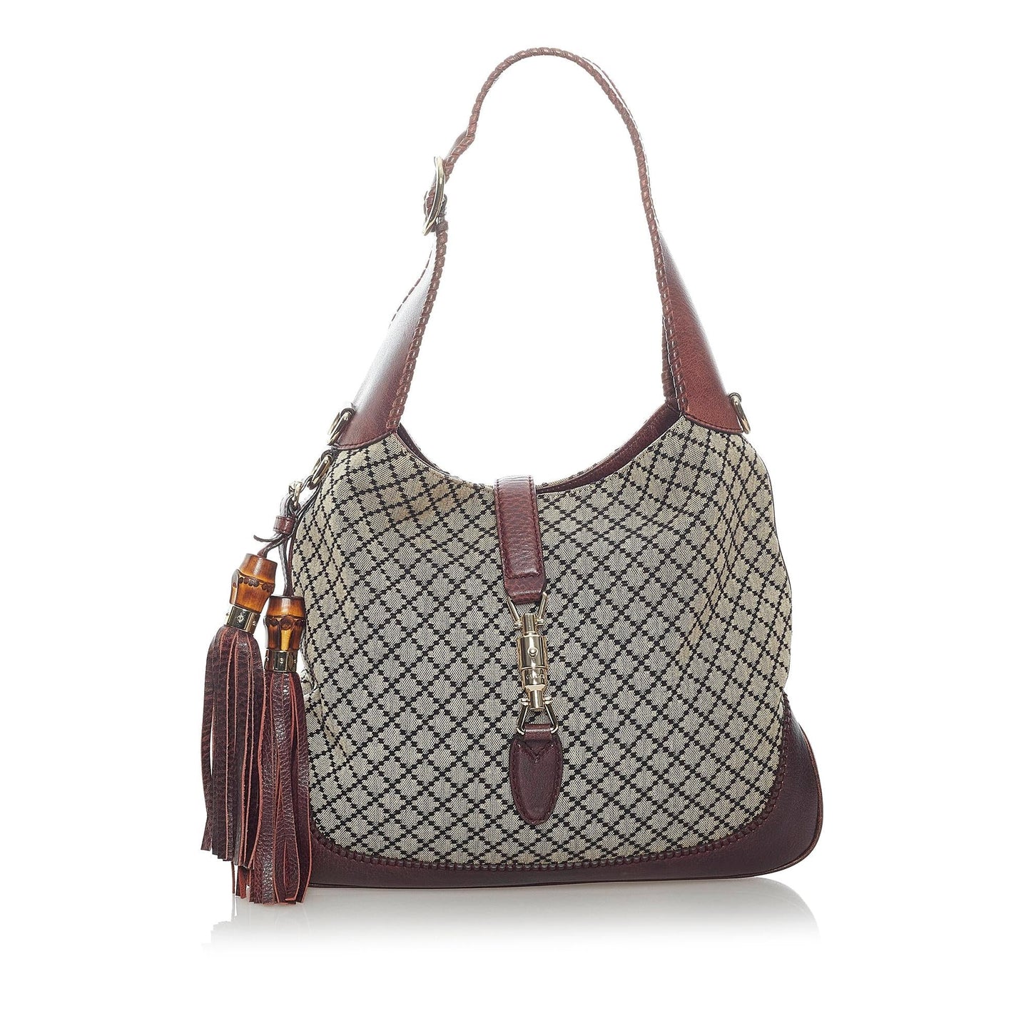 Gucci Diamante New Jackie SHG Canvas Calf Brown Satchel Bag