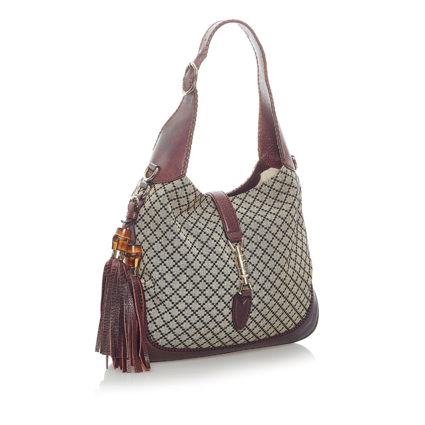Gucci Diamante New Jackie SHG Canvas Calf Brown Satchel Bag