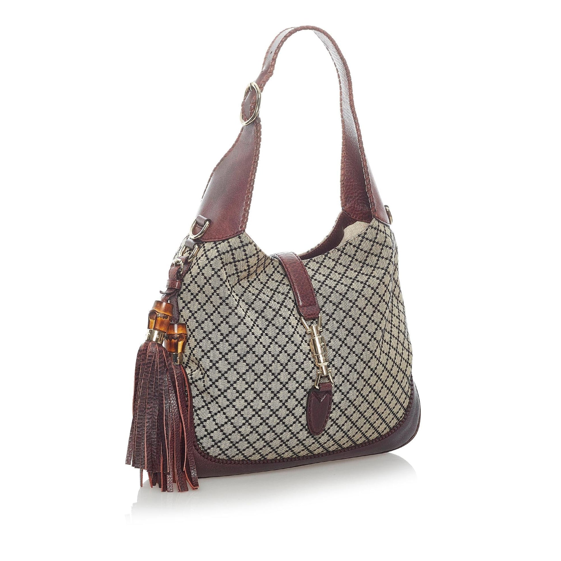Gucci Diamante New Jackie SHG Canvas Calf Brown Satchel Bag