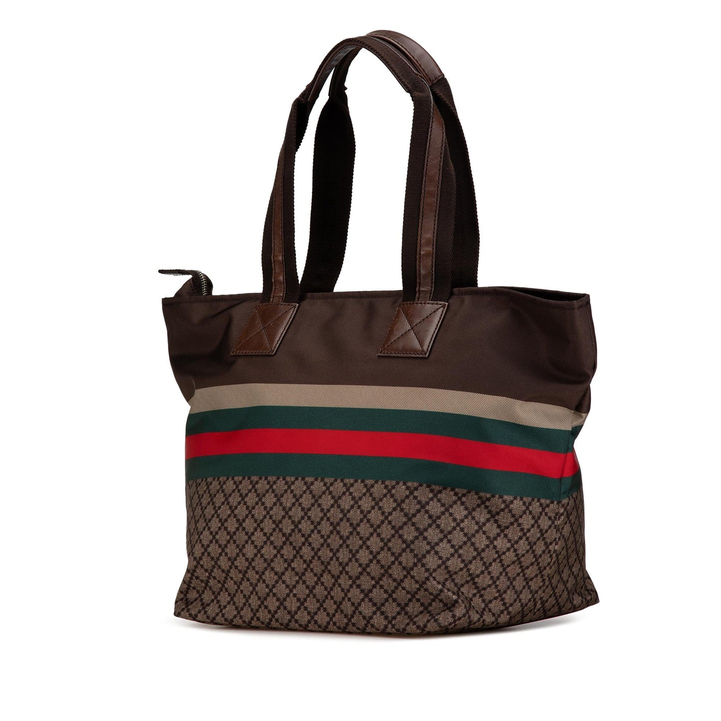 Gucci Diamante Web Nylon Brown Tote Bag
