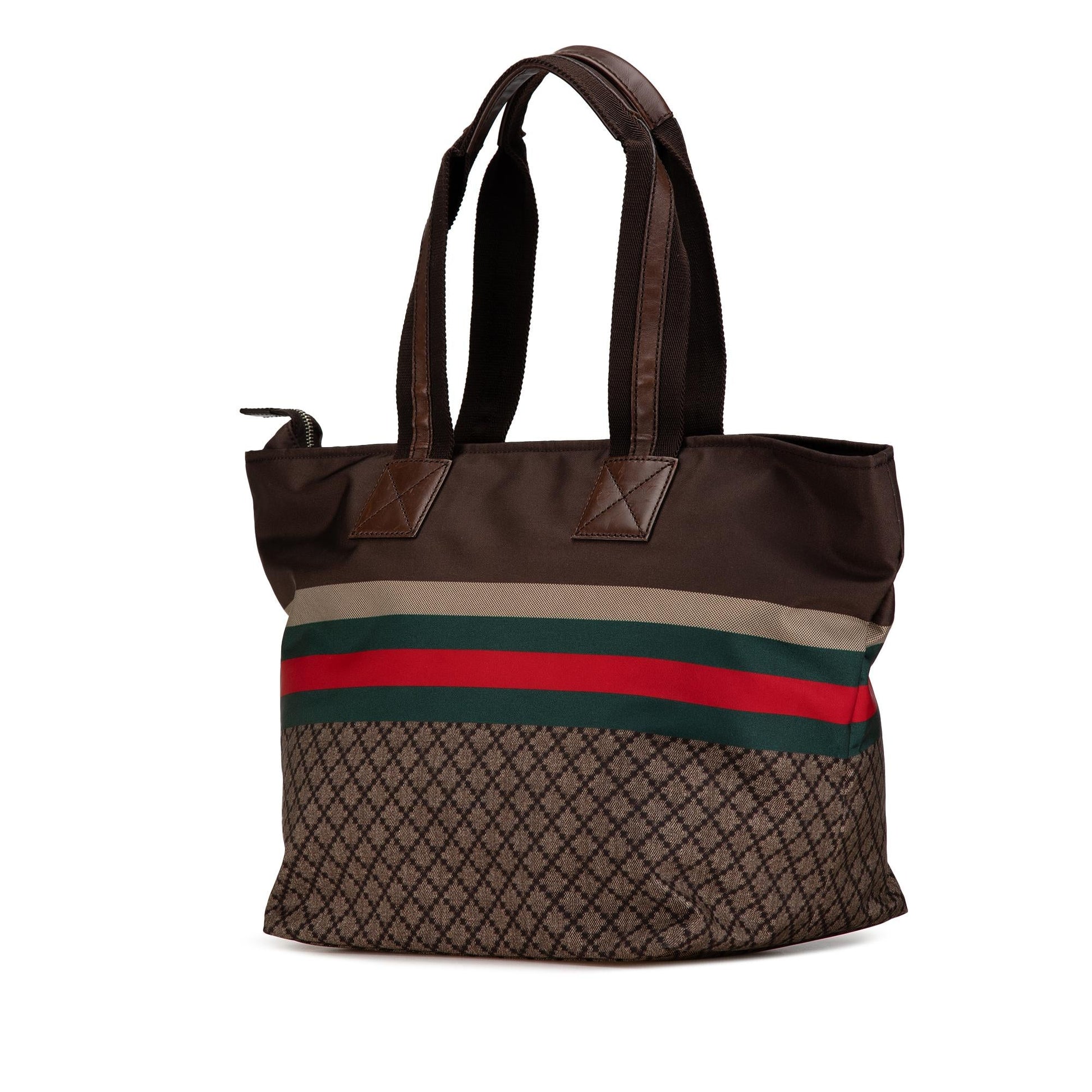 Gucci Diamante Web Nylon Brown Tote Bag