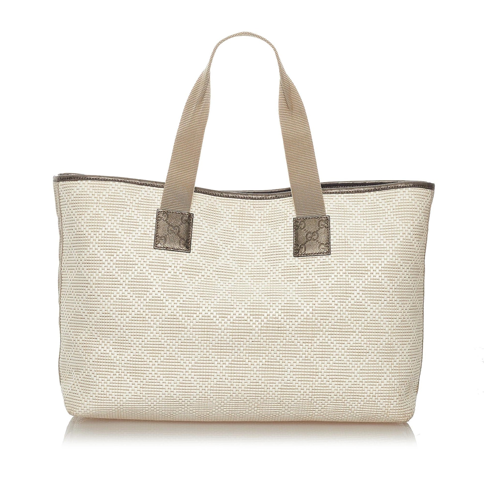 Gucci Diamante SHG Raffia White Grey Tote Bag