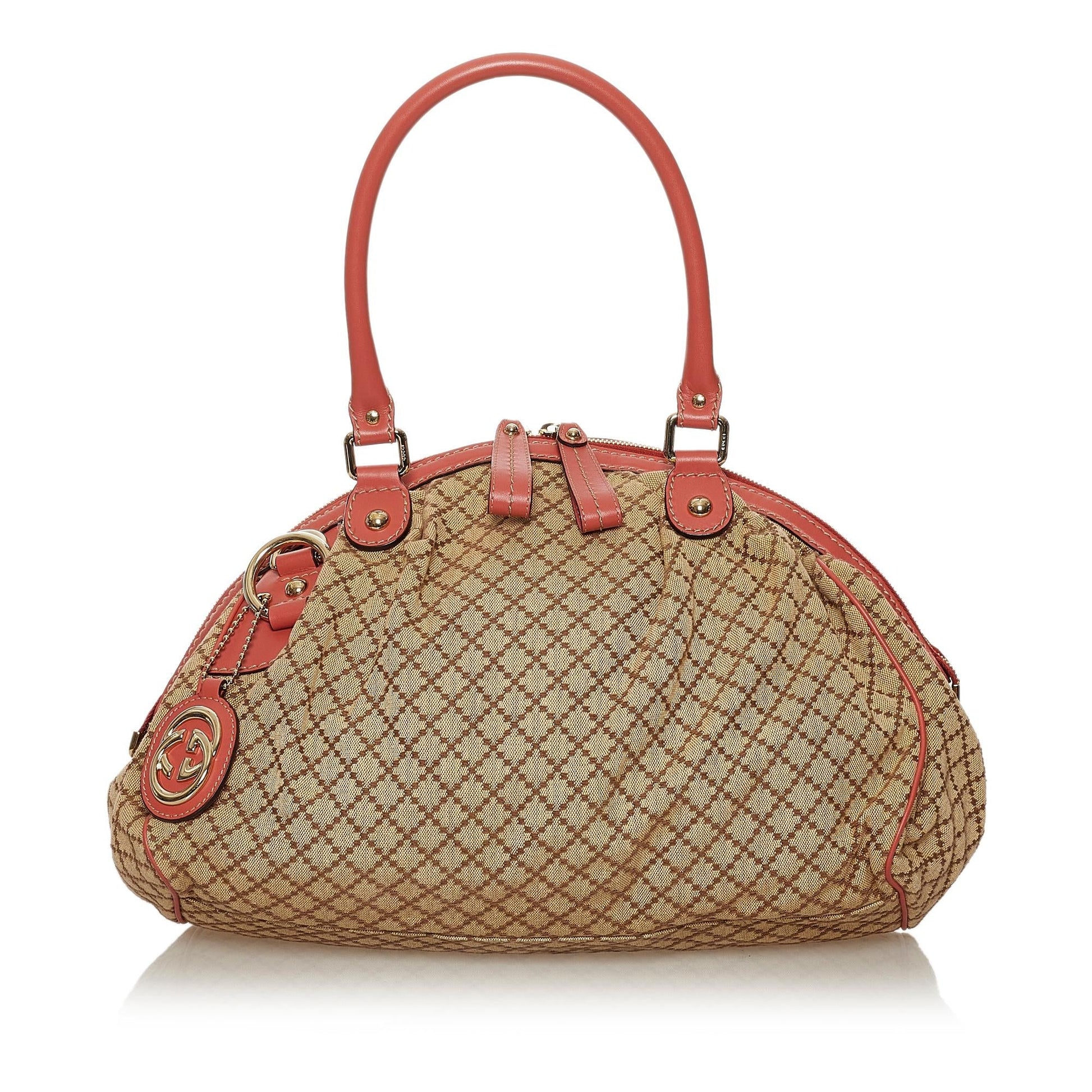Gucci Diamante Sukey SHG Canvas Brown Pink Satchel Bag