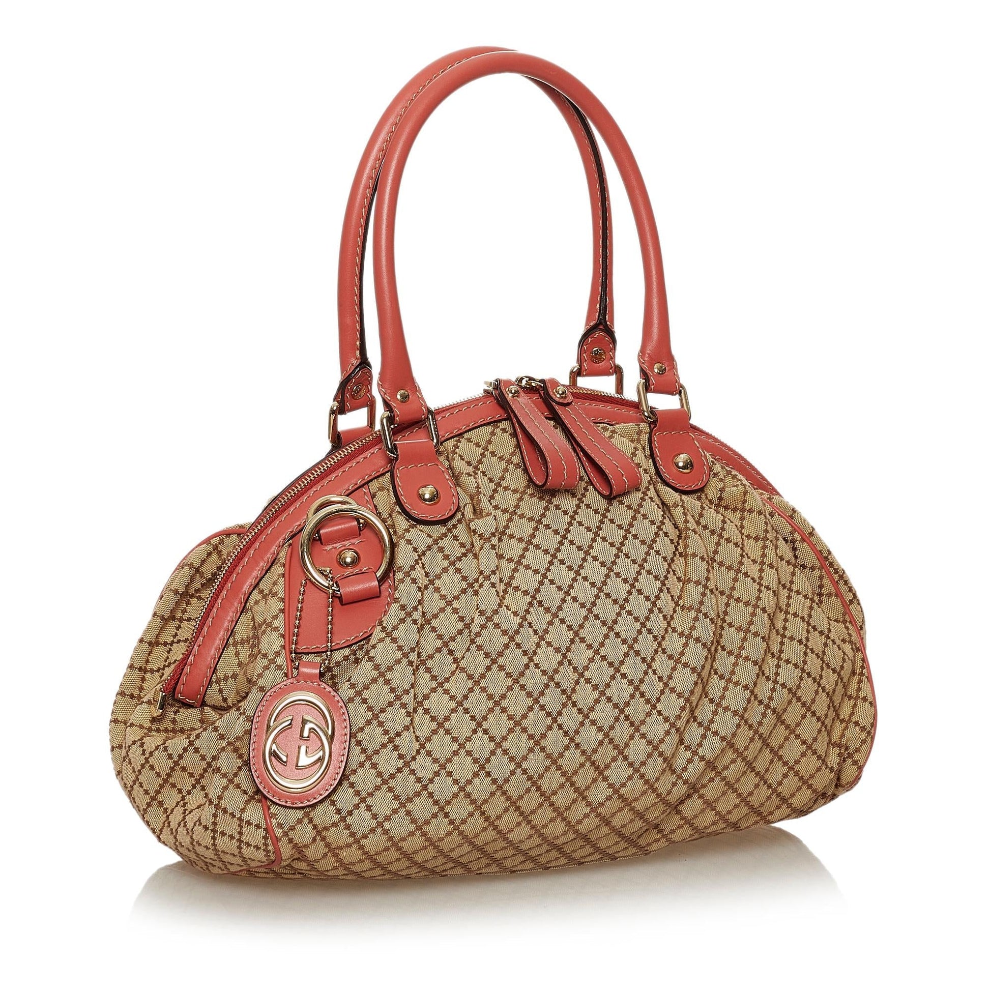 Gucci Diamante Sukey SHG Canvas Brown Pink Satchel Bag