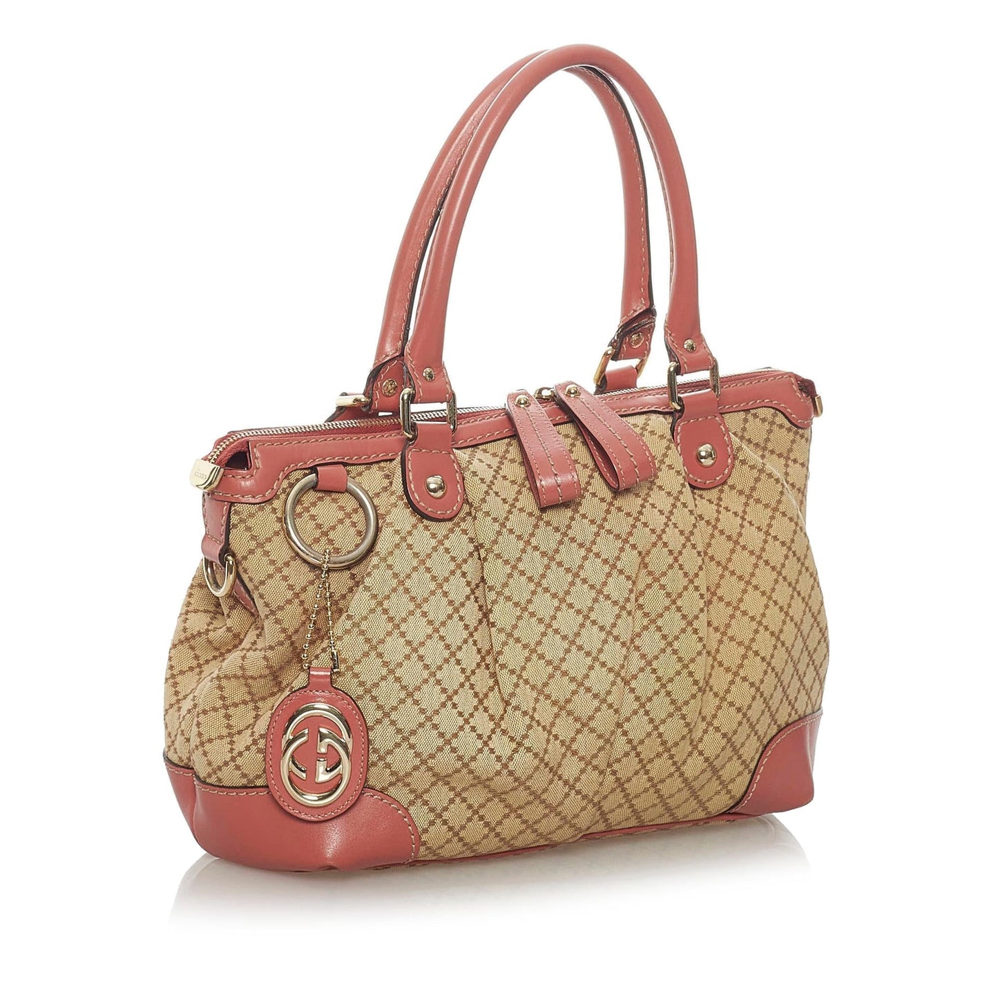 Gucci Diamante Sukey SHG Canvas Brown Pink Satchel Bag Satchel Shg