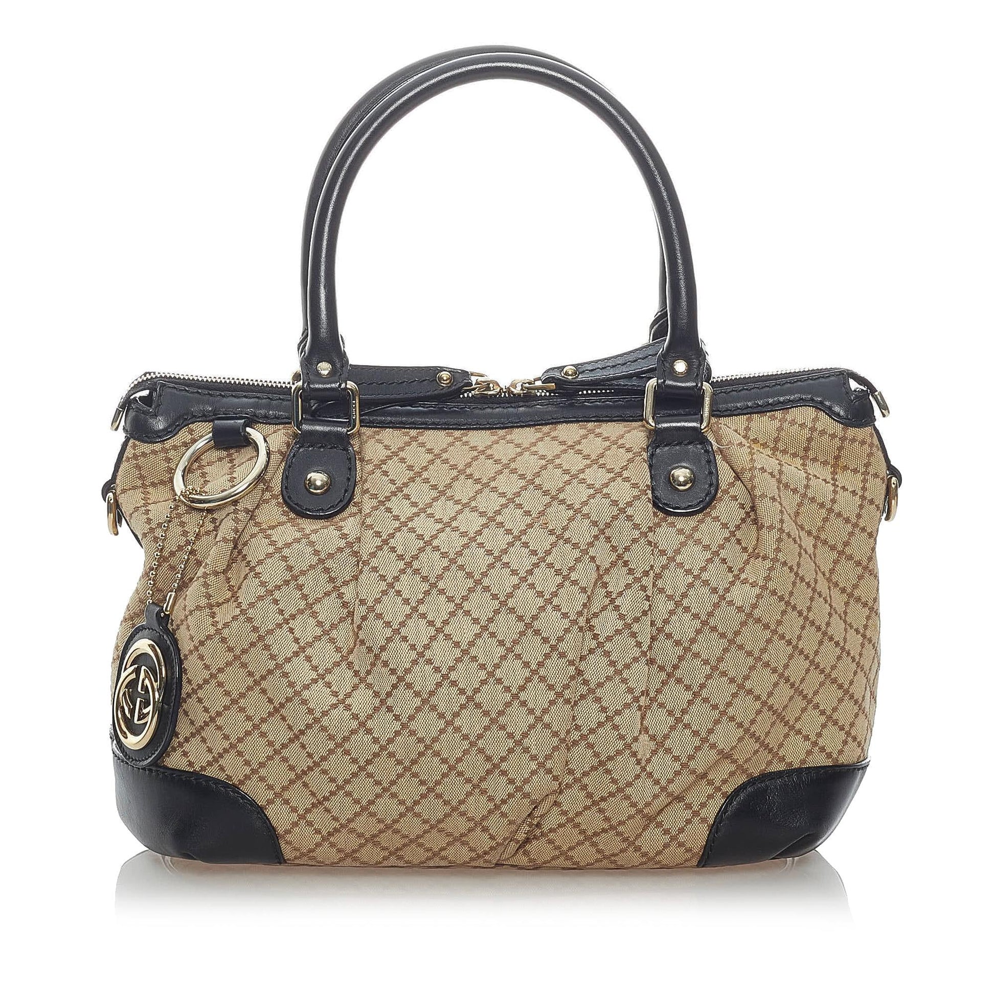 Gucci Diamante Sukey SHG Canvas Black Brown Satchel Bag