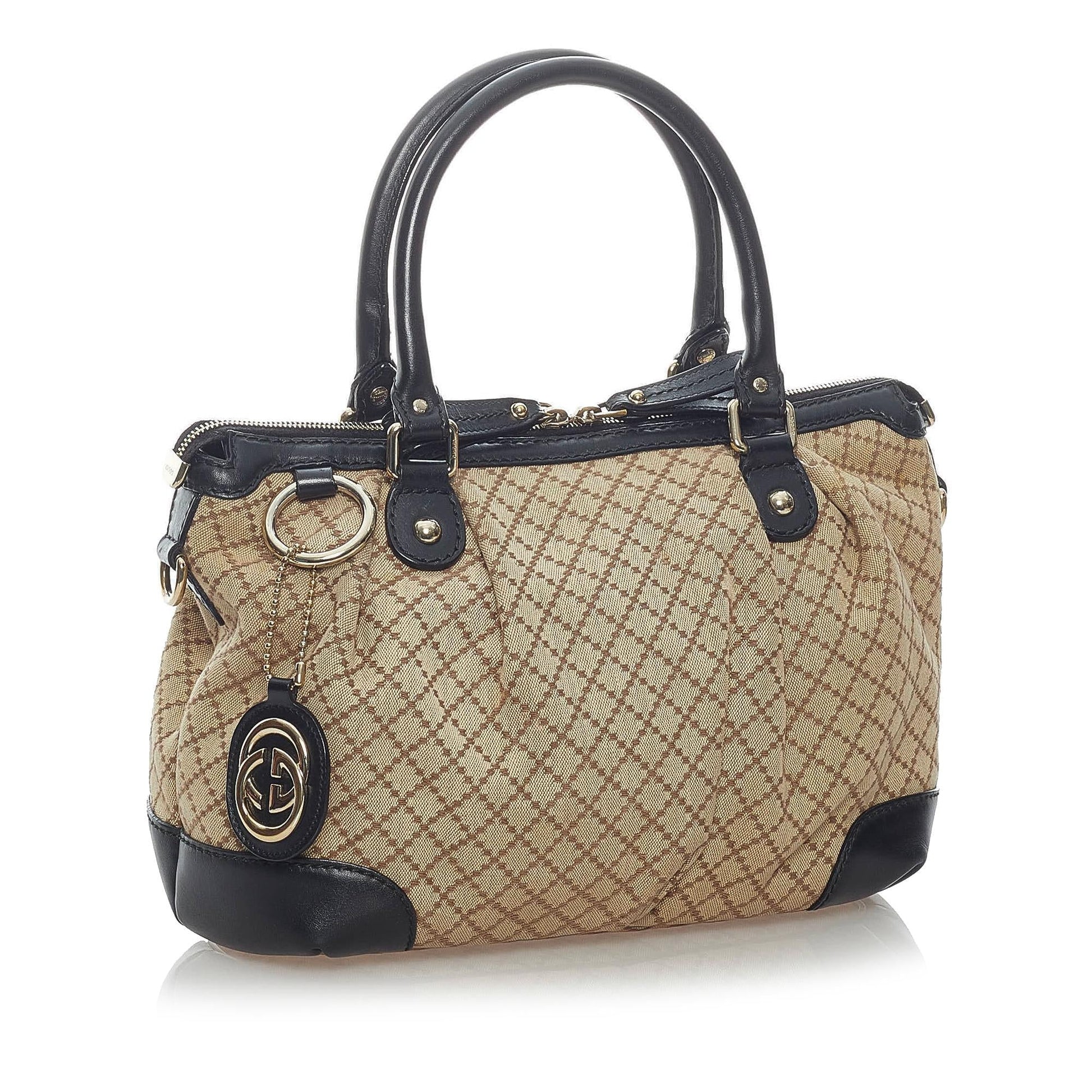 Gucci Diamante Sukey SHG Canvas Black Brown Satchel Bag