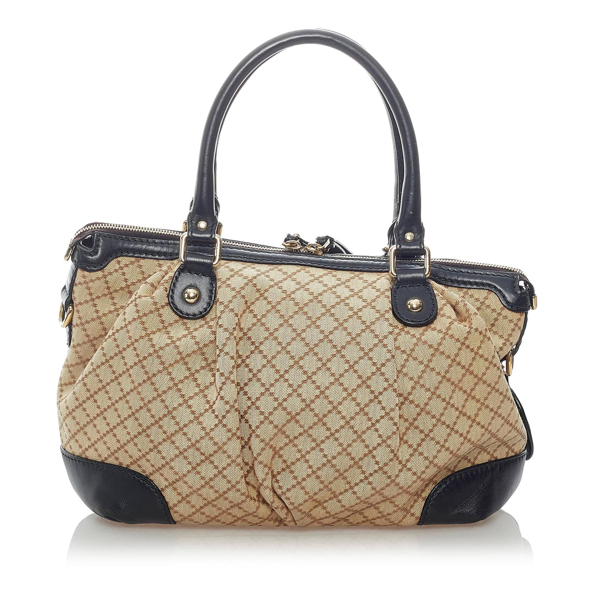 Gucci Diamante Sukey SHG Canvas Black Brown Satchel Bag Satchel Shg