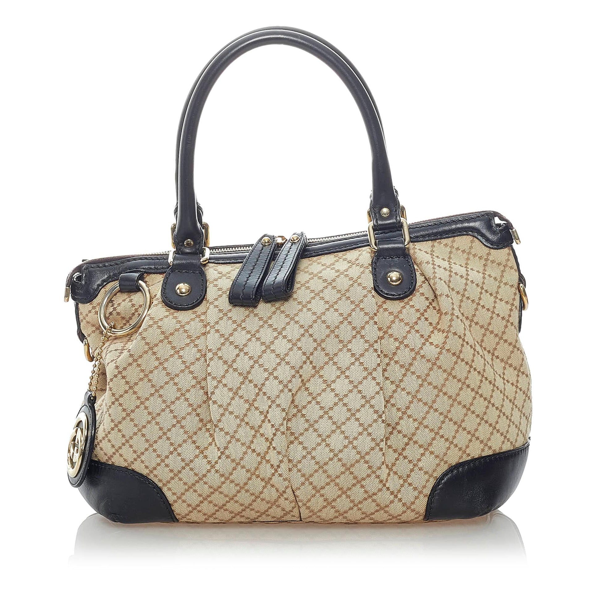 Gucci Diamante Sukey SHG Canvas Black Brown Satchel Bag Satchel Shg