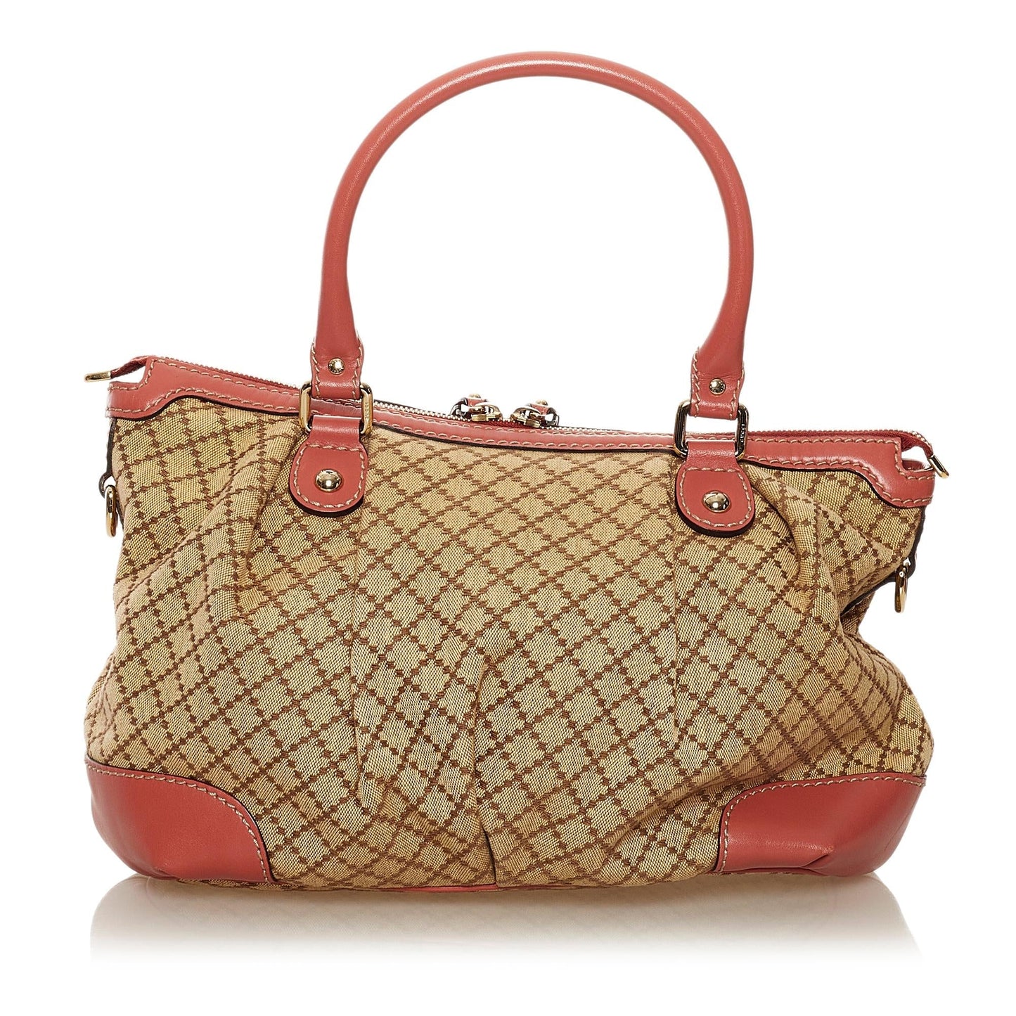 Gucci Diamante Sukey SHG Canvas Calf Brown Pink Satchel Bag