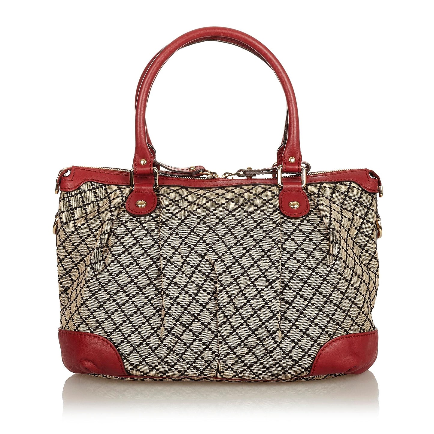Gucci Diamante Sukey SHG-uvmkYz Canvas Calf Brown Red Satchel Bag