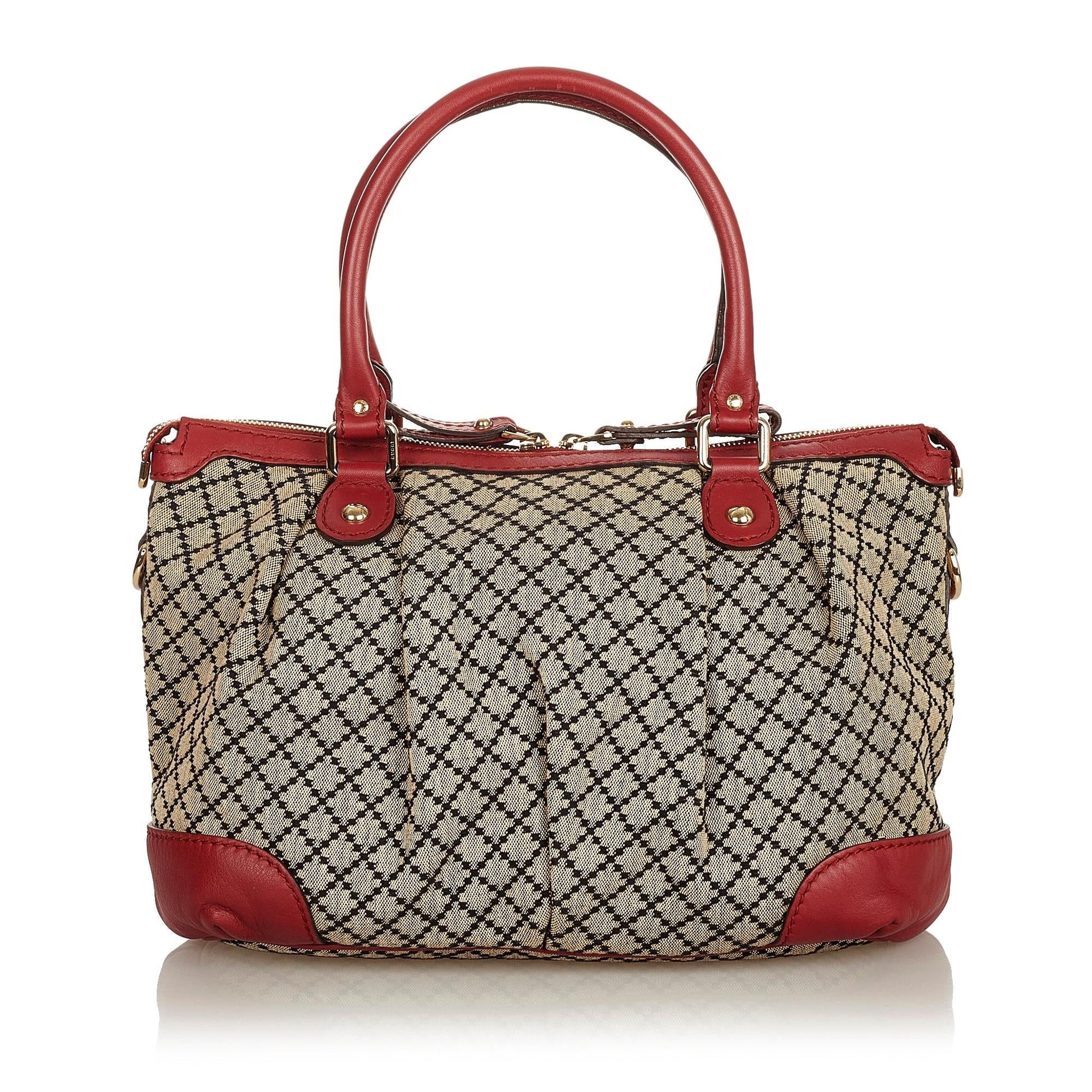 Gucci Diamante Sukey SHG-uvmkYz Canvas Calf Brown Red Satchel Bag
